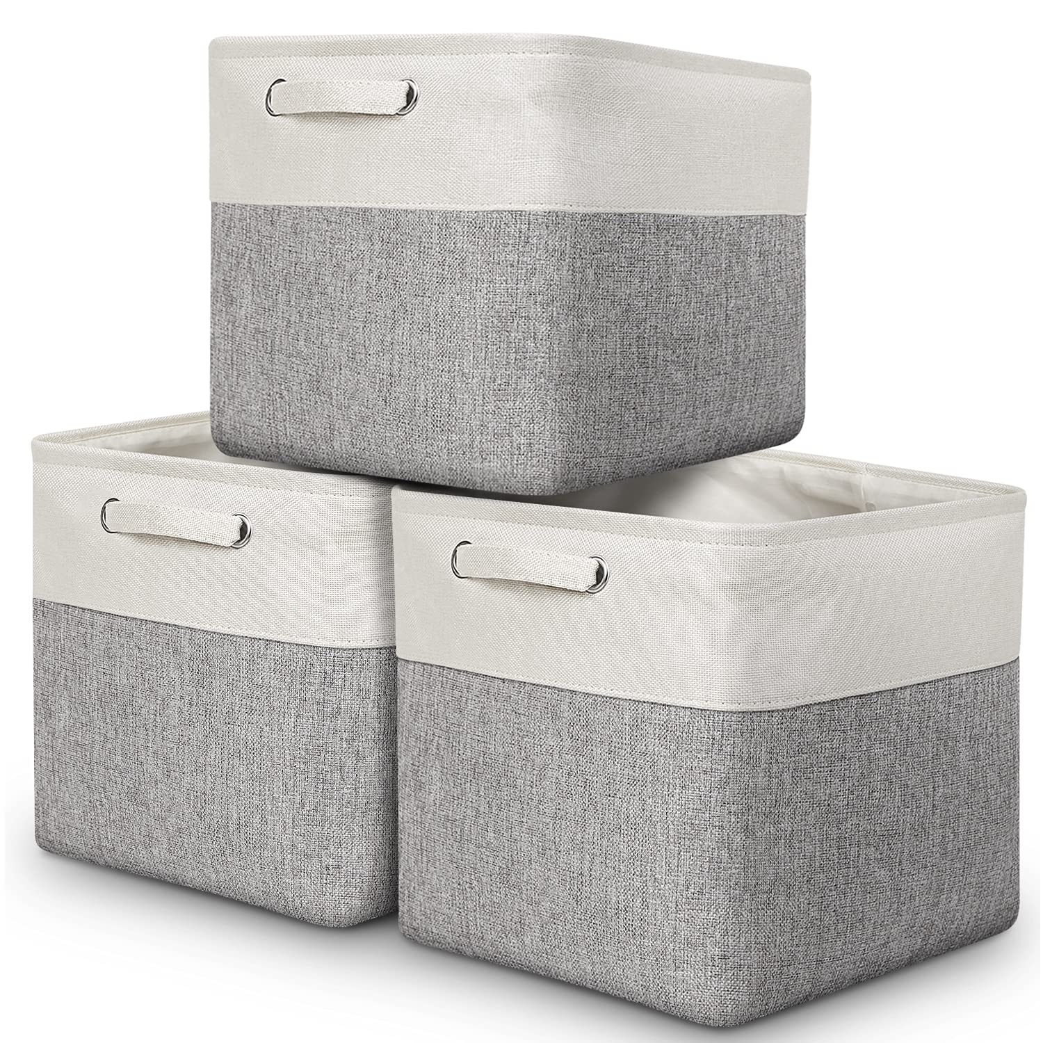 AivaToba 13x13x13 Inch Foldable Fabric Storage Bins - Set of 3 Organizing Baskets with Handles for Home, Closet, Nursery & Shelf Storage | Perfect for Toys, Blankets & Home Organization