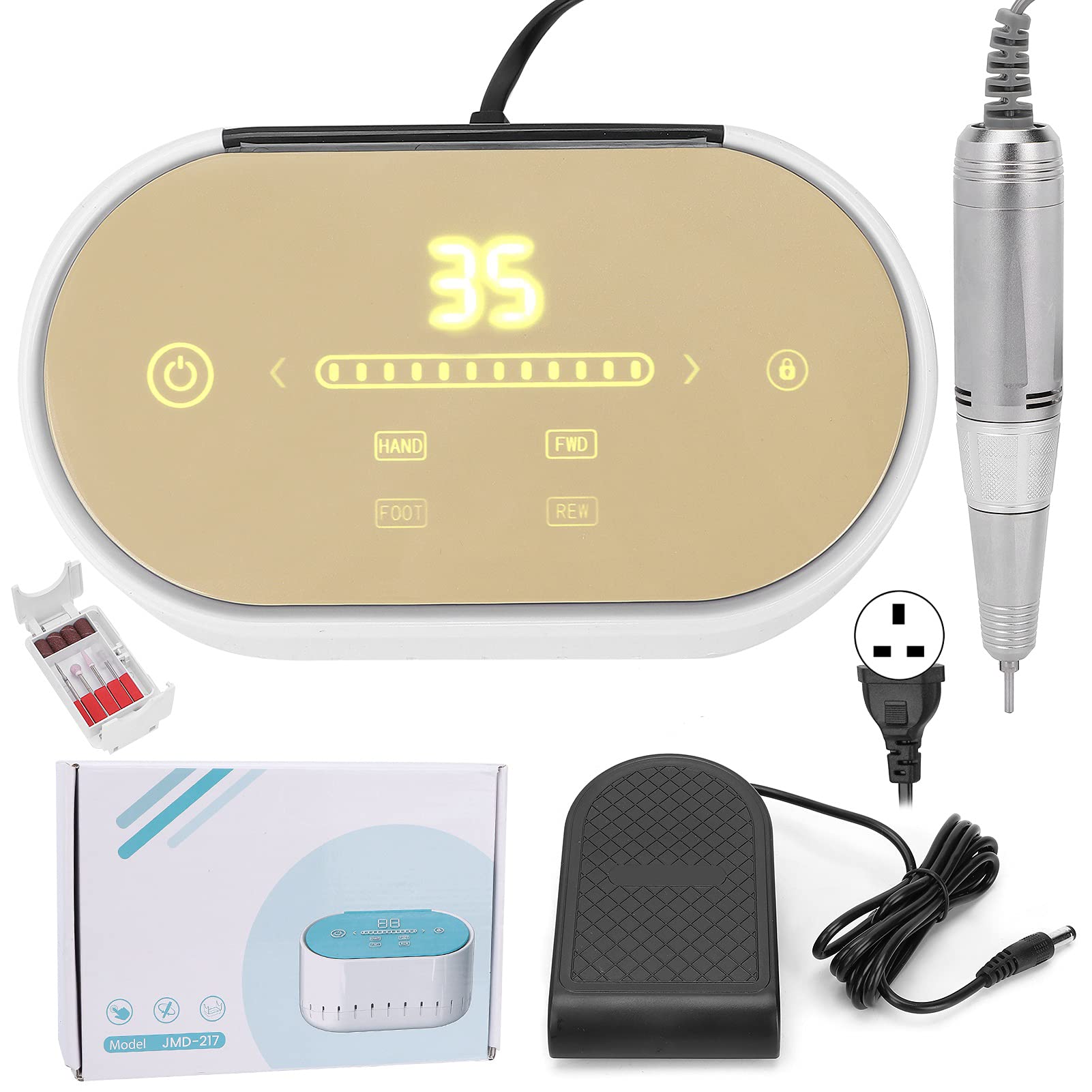 60W Electric Nail Drill Machine for Professional Manicure - 35000 RPM High Speed Nail File & Polisher - Perfect for Salon, Home & Travel Nail Care (UK Plug)