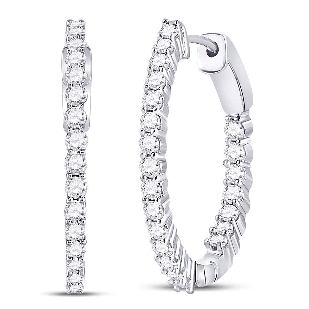 10K White Gold Women's Round Diamond Inside Outside Hoop Earrings 2.00 CTTW - Elegant Everyday Jewelry for Work, Parties & Special Occasions