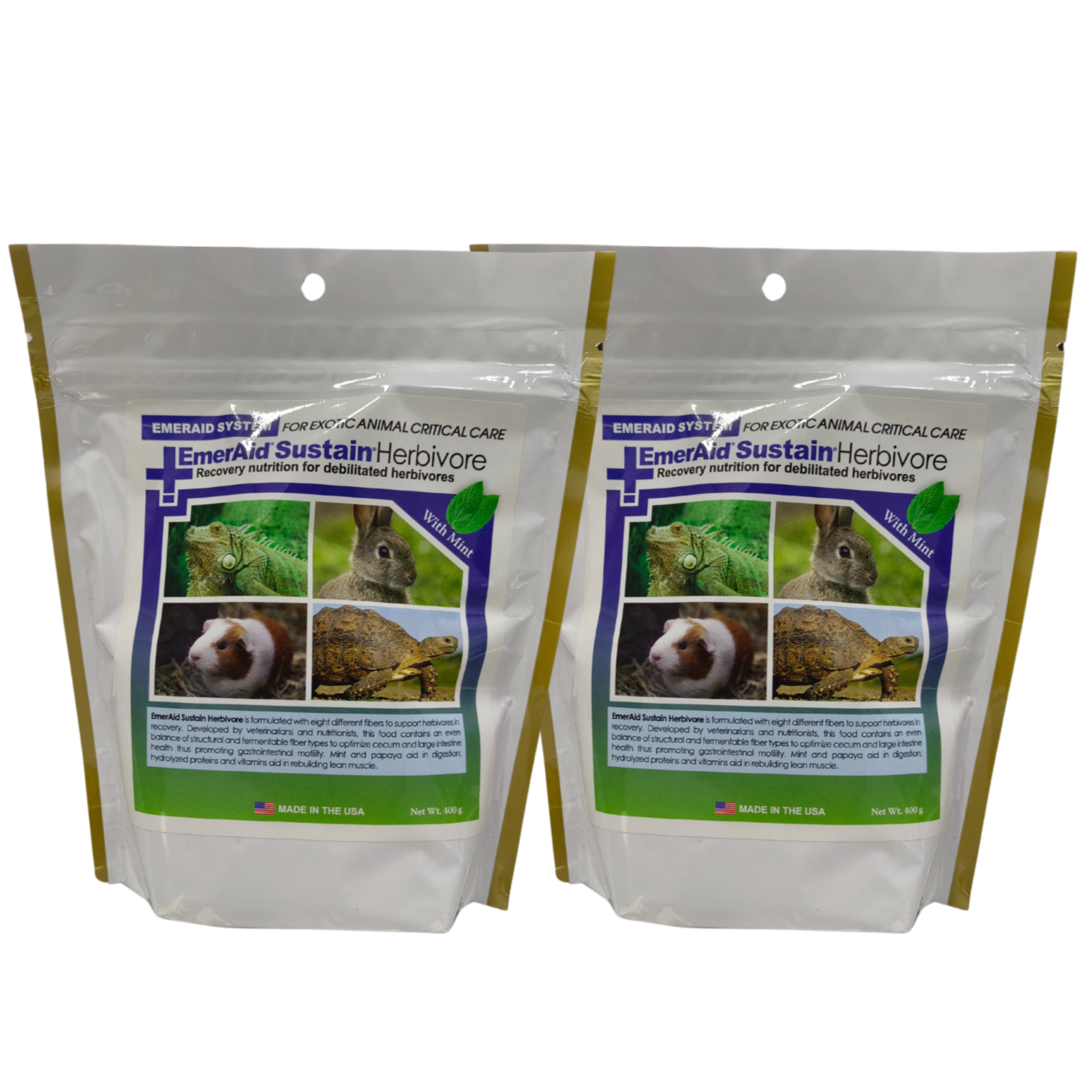 Emeraid Sustain Herbivore with Vitamin C 400g (2-Pack) - Complete Nutrition for Small Herbivores Like Rabbits & Guinea Pigs - Ideal for Recovery & Daily Supplementation