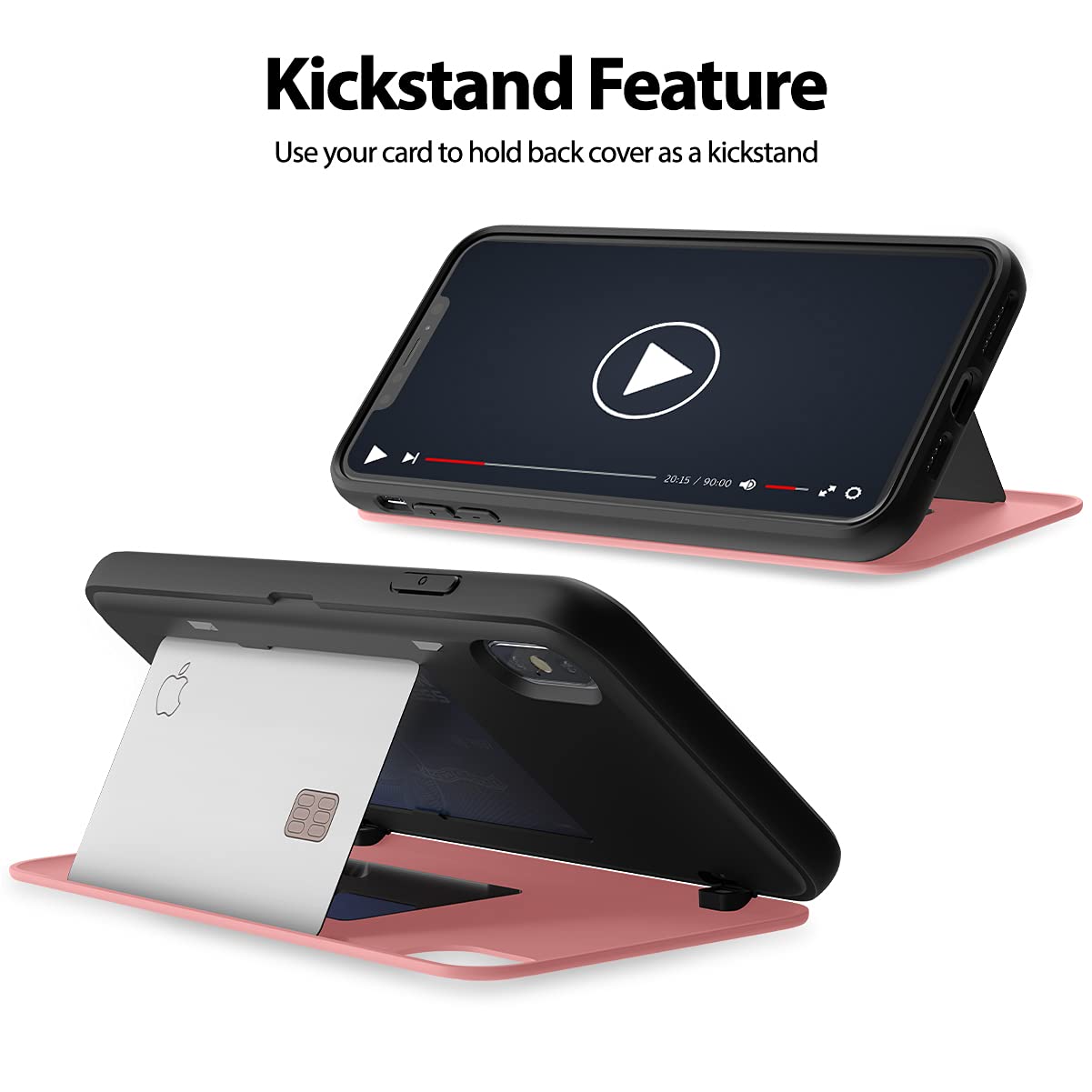 GOOSPERY Magnetic Secure Bumper iPhone Xs Max Case - Card Holder Wallet with Auto Closure, Dual Layer Protection & Sticky Mirror (Pink) - Perfect for Everyday Use, Travel & Hands-Free Convenience