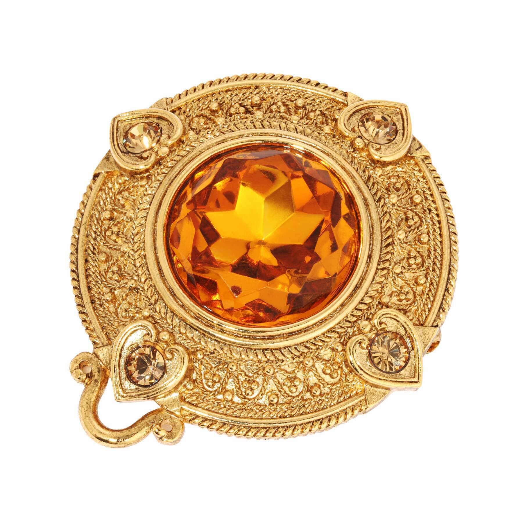 1928 Jewelry Heart & Topaz Crystals Round Pin Brooch - Vintage Style Rhinestone Accessory for Women, Perfect for Weddings, Parties & Special Occasions