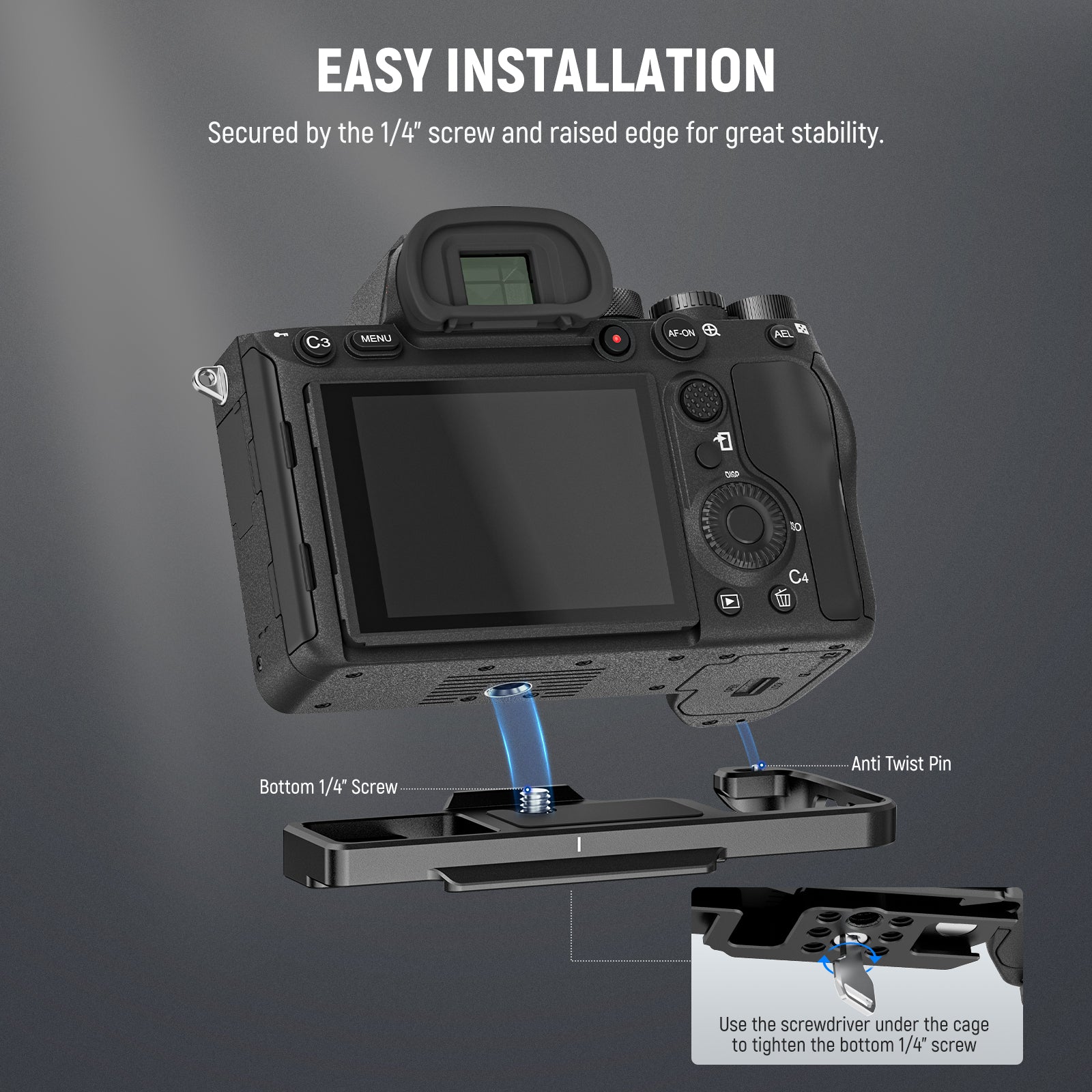 NEEWER CA004B Camera Baseplate for Sony A7 IV, A7R IV, A7R V, A7S III - DJI Gimbal Compatible - Perfect for Vlogging, Filmmaking & Photography
