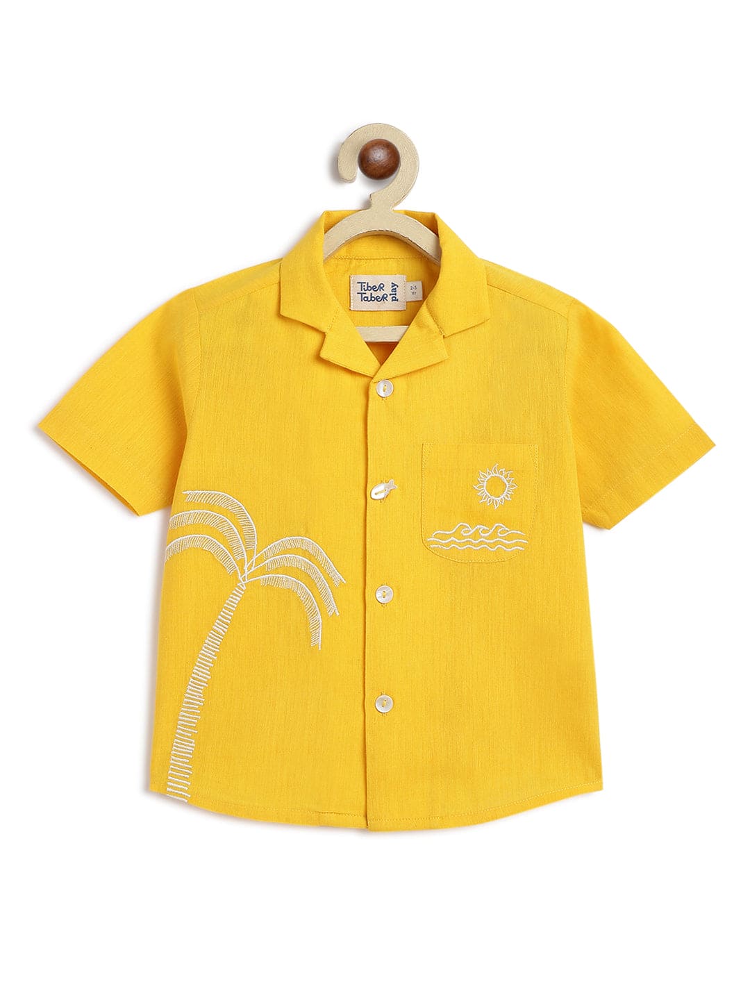 Pre Order: Boys Coconut Tree Graphic T-Shirt - Yellow Hawaiian Summer Shirt for Kids Beach Vacation & Tropical Theme Party