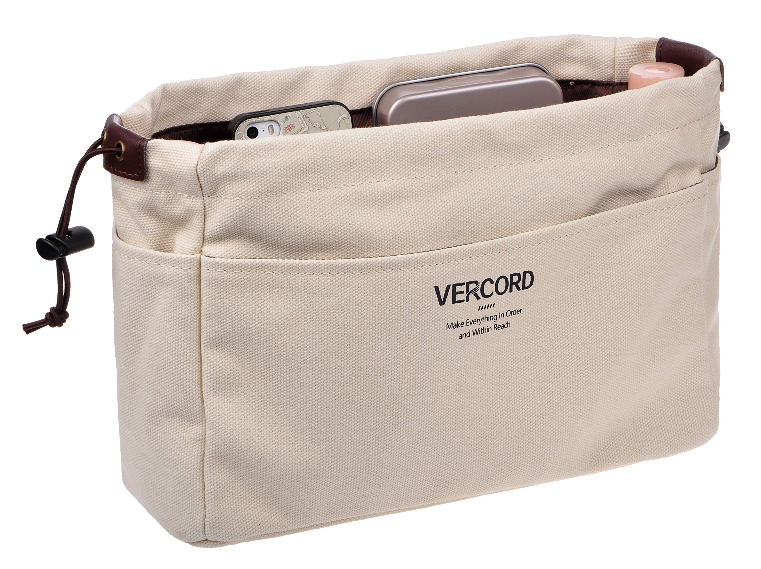 Vercord Canvas Handbag Organizer - Large Beige Purse Insert with 10 Pockets | Sturdy Bag in Bag Organizer for Women | Perfect for Tote Bags, Travel & Everyday Use