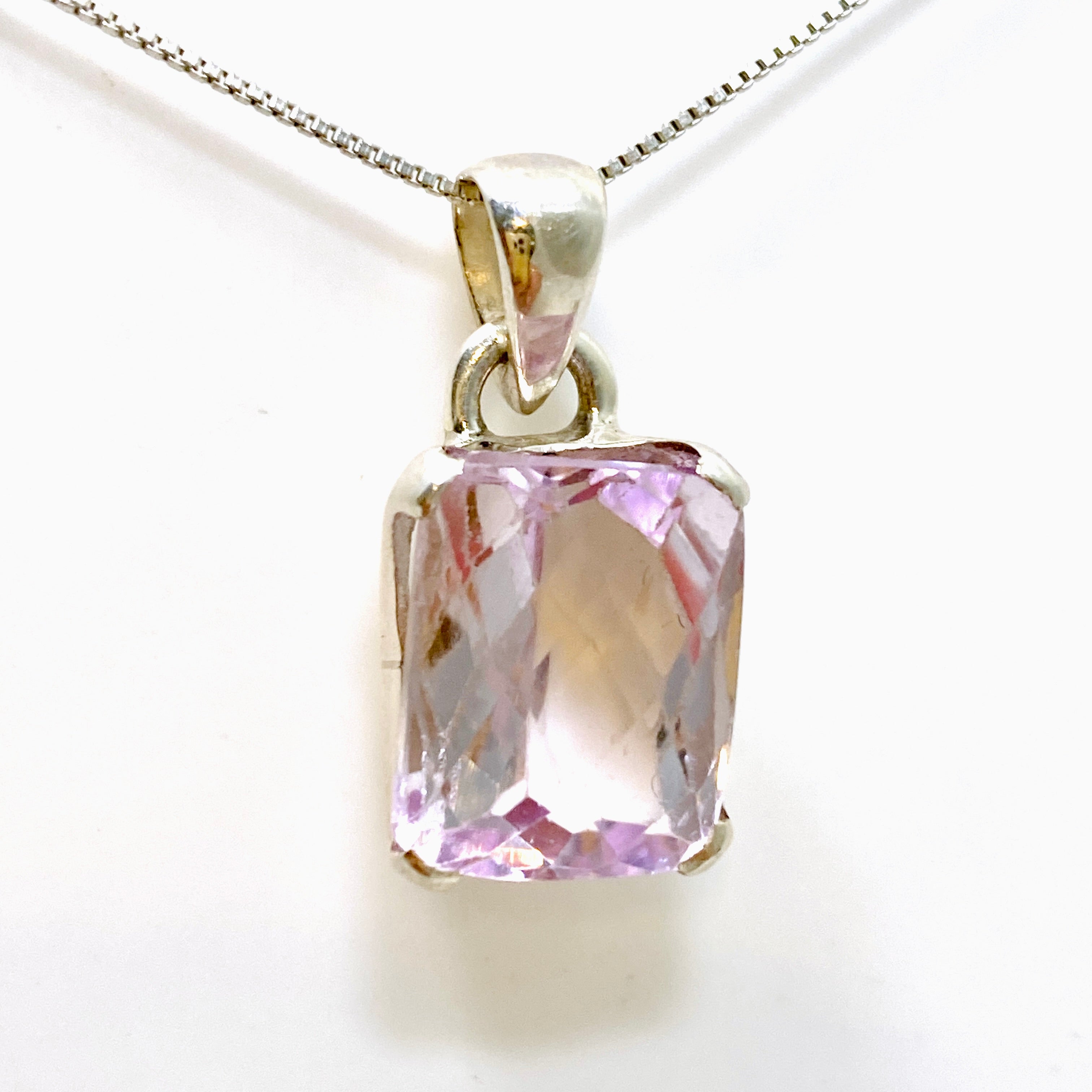 Natural Kunzite Rectangular Faceted Pendant Necklace - PPGJ882 | Elegant Jewelry Gift for Women, Perfect for Weddings & Special Occasions