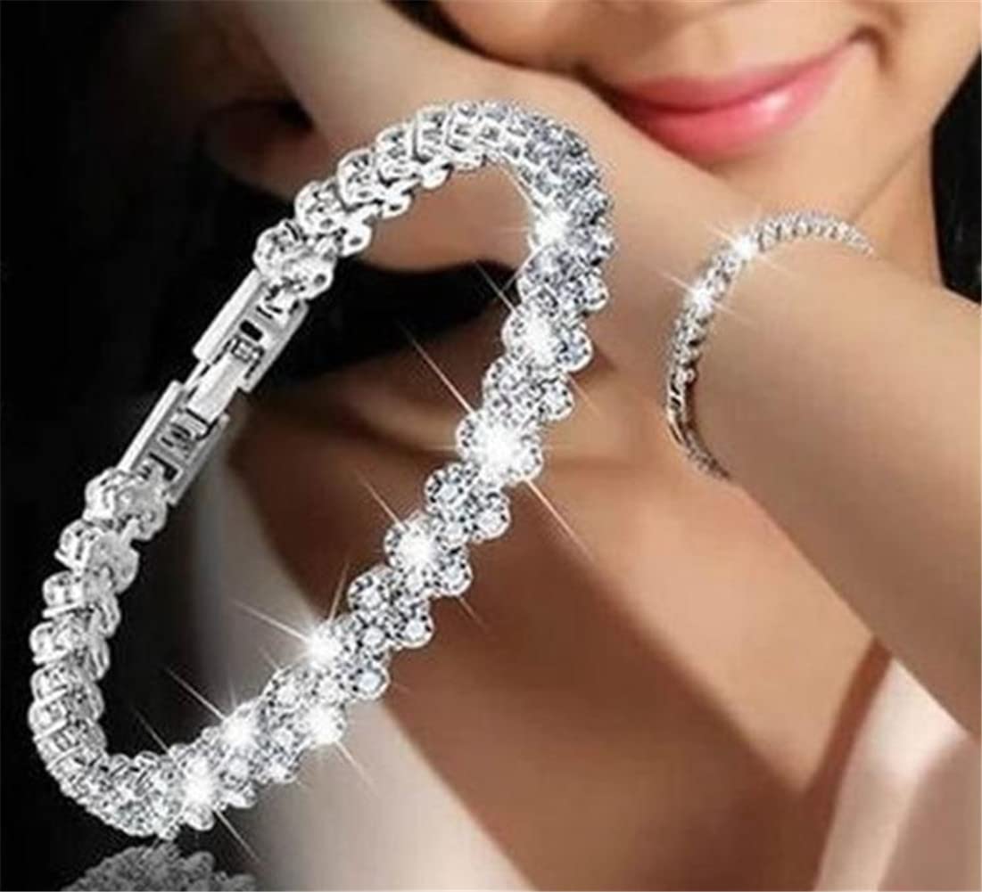 VNEWSCHI Roman Delicate Crystal Zircon Bracelet - Elegant Heart Chain Bracelet with Rhinestones | Perfect for Wedding, Bridal Jewelry, Anniversary Gifts & Special Occasions | Women's Fashion Accessories for Date Night, Party & Formal Events