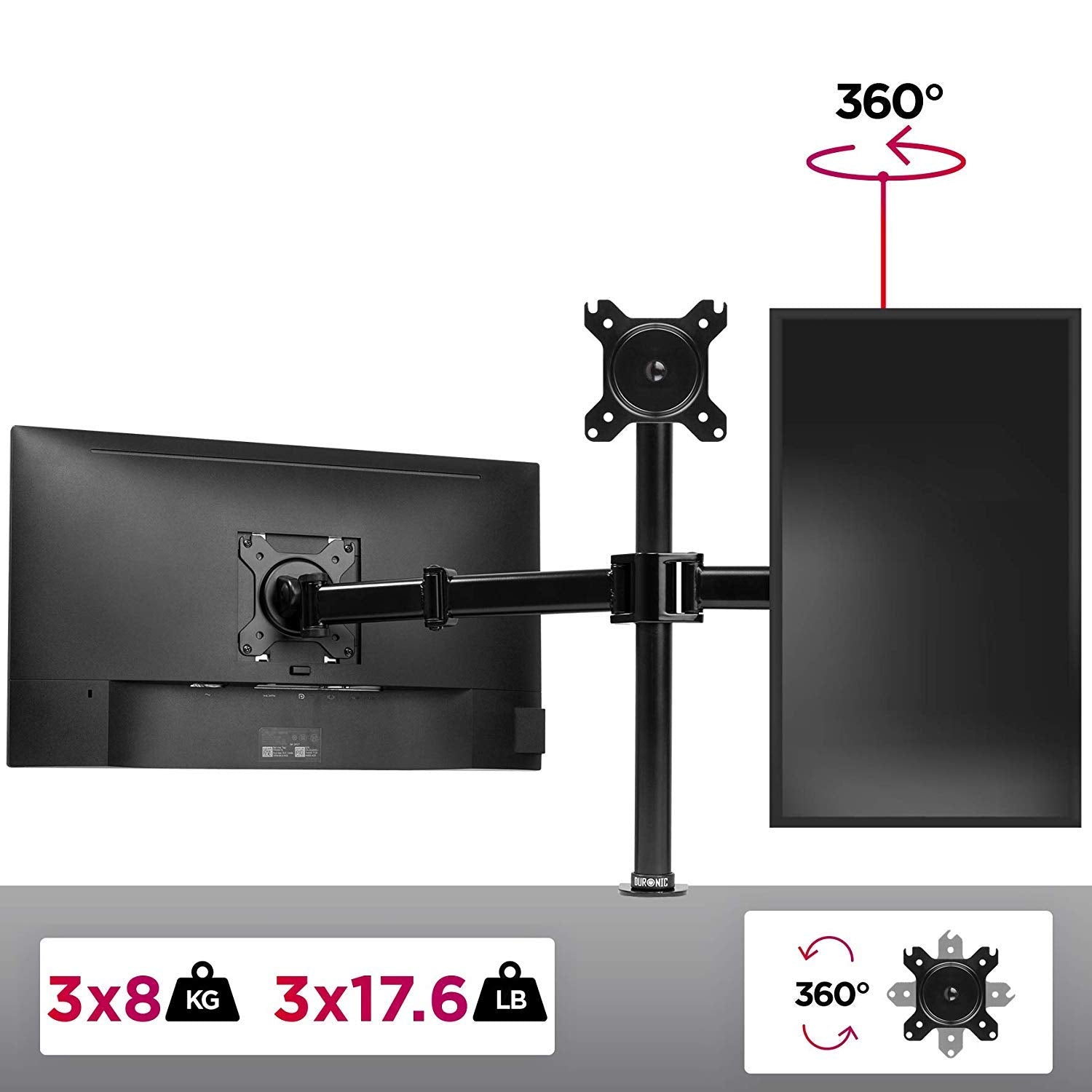 Duronic DM253 Triple Monitor Stand - Adjustable VESA 75/100 Mount for 13-27