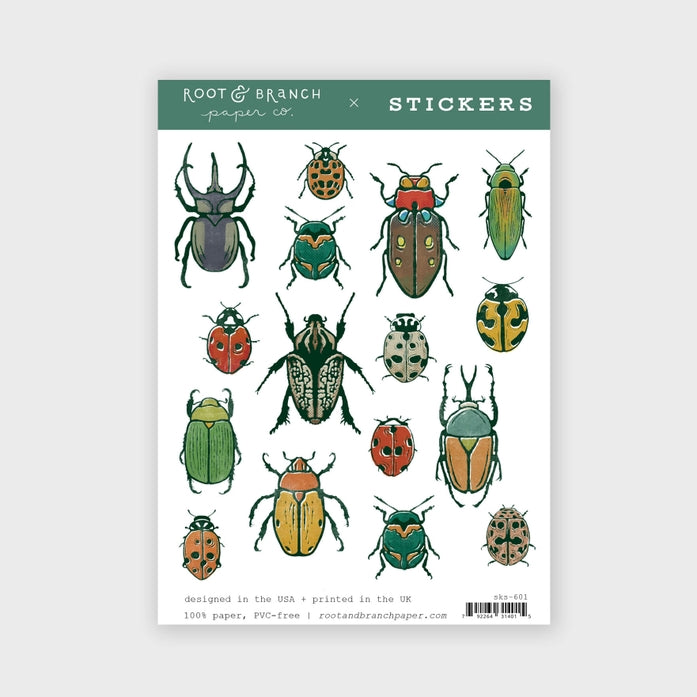 Beetles Sticker Sheets - 50 Unique Insect Decals for Scrapbooking, DIY Crafts, Laptop & Water Bottle Decoration - Premium Vinyl Stickers for Kids & Adults