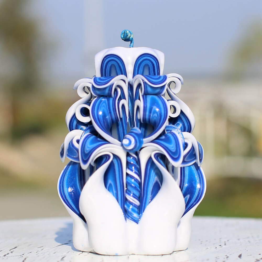 Hand Carved Blue Christmas Candles 5'' - Premium Oscar Candles for Holiday Decor, Gift Giving & Romantic Ambiance