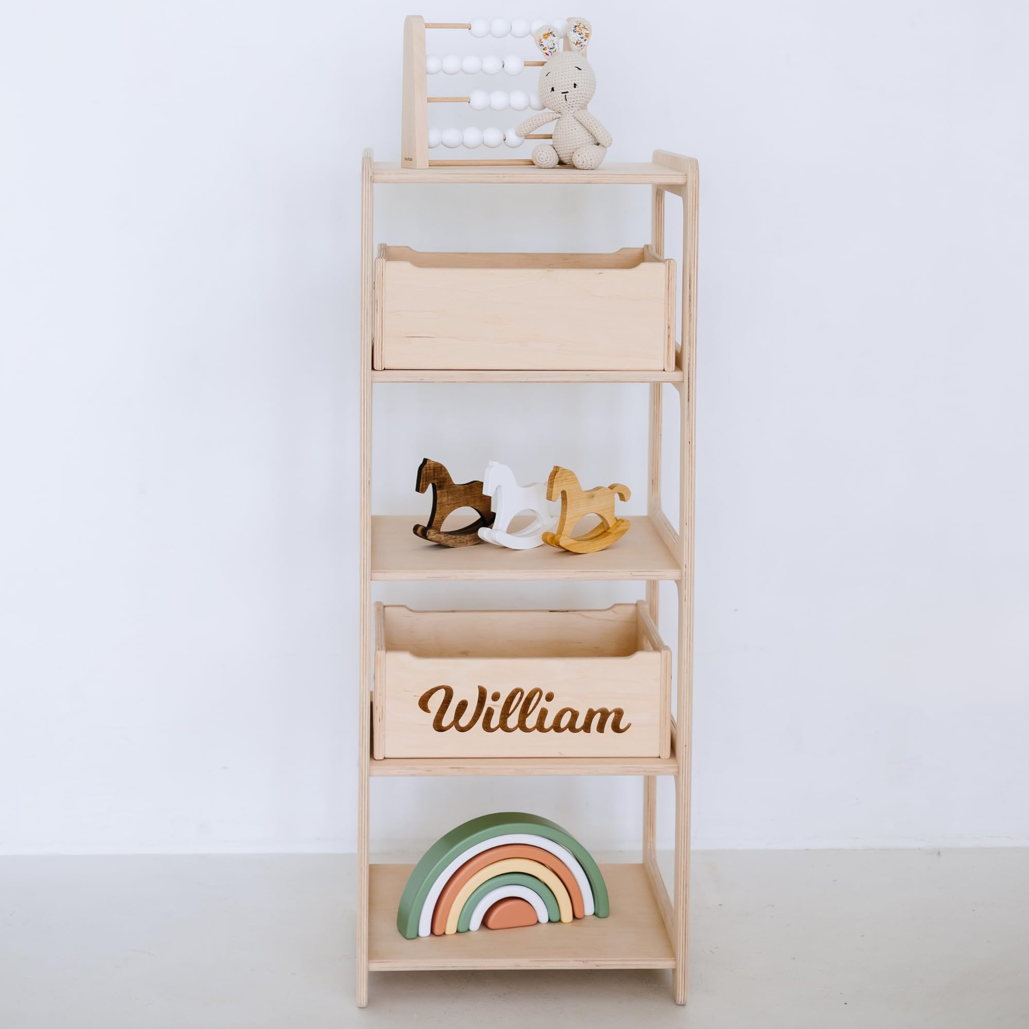 Montessori Wooden Toy Shelf & Clothing Rack - Large Nursery Storage Organizer for Kids Room, Playroom, and Bedroom - Durable Wooden Shelf for Toys, Books, and Clothes Storage
