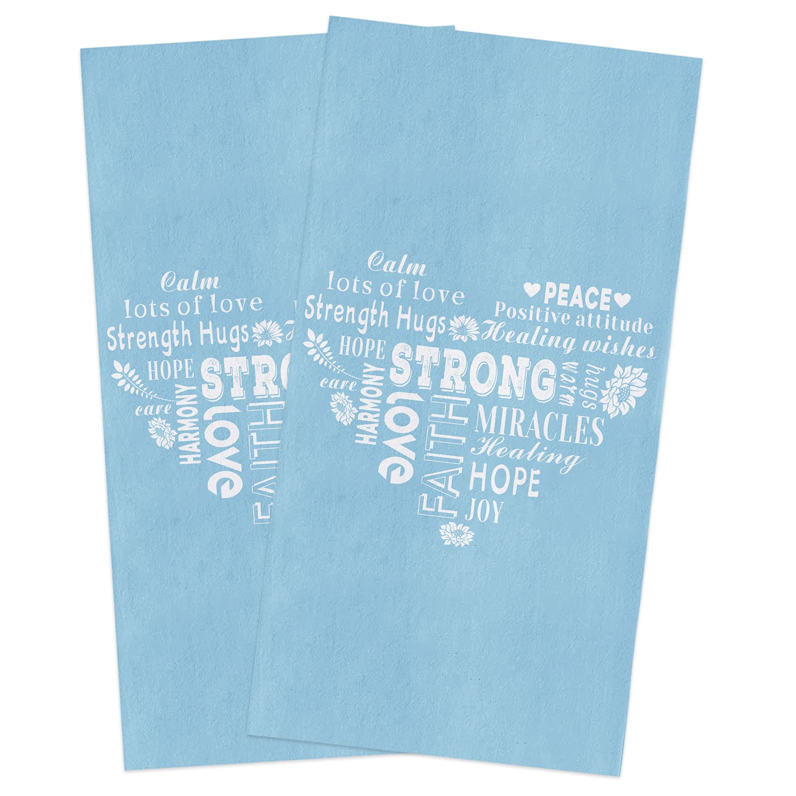 Healing Thoughts Get Well Light Blue Kitchen Towels 2 Pack - Ultra Soft Absorbent Cotton Dish Cloths for Drying Dishes, Bar & Hand Towels - Perfect for Kitchen, Bathroom & Housewarming Gifts