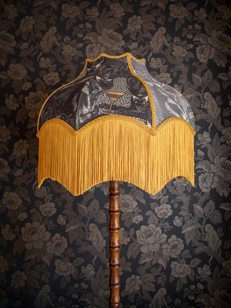 Divine Gold Fringed Lampshade for Cats - Elegant Home Decor for Pet Lovers & Cozy Cat Spaces