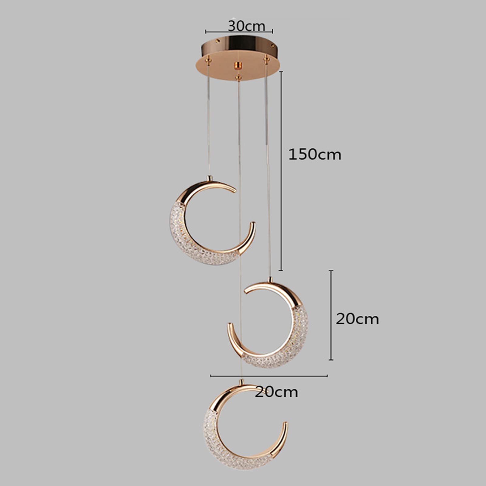 Modern LED Pendant Light Fixture with Crystal Acrylic Diffuser - Rose Gold Ceiling Hanging Lamp for Bedroom, Kitchen & Dining Room - 3-Light Crescent Chandelier - Perfect for Modern Home Decor, Apartment Lighting and Restaurant Ambiance