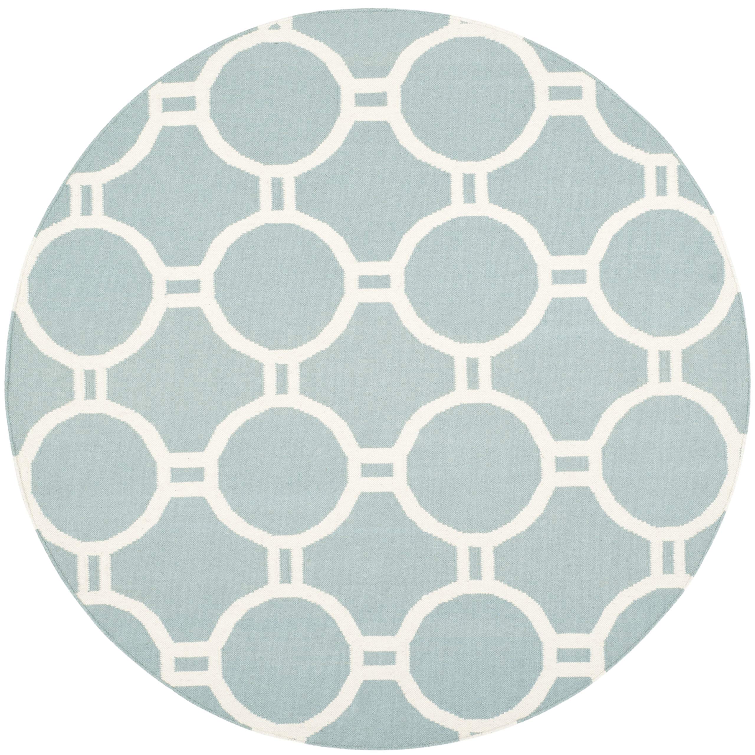 SAFAVIEH Dhurries Collection 6-Foot Round Light Blue Ivory Wool Area Rug - Handmade Flatweave Premium Rug for Living Room, Bedroom & Nursery Decor