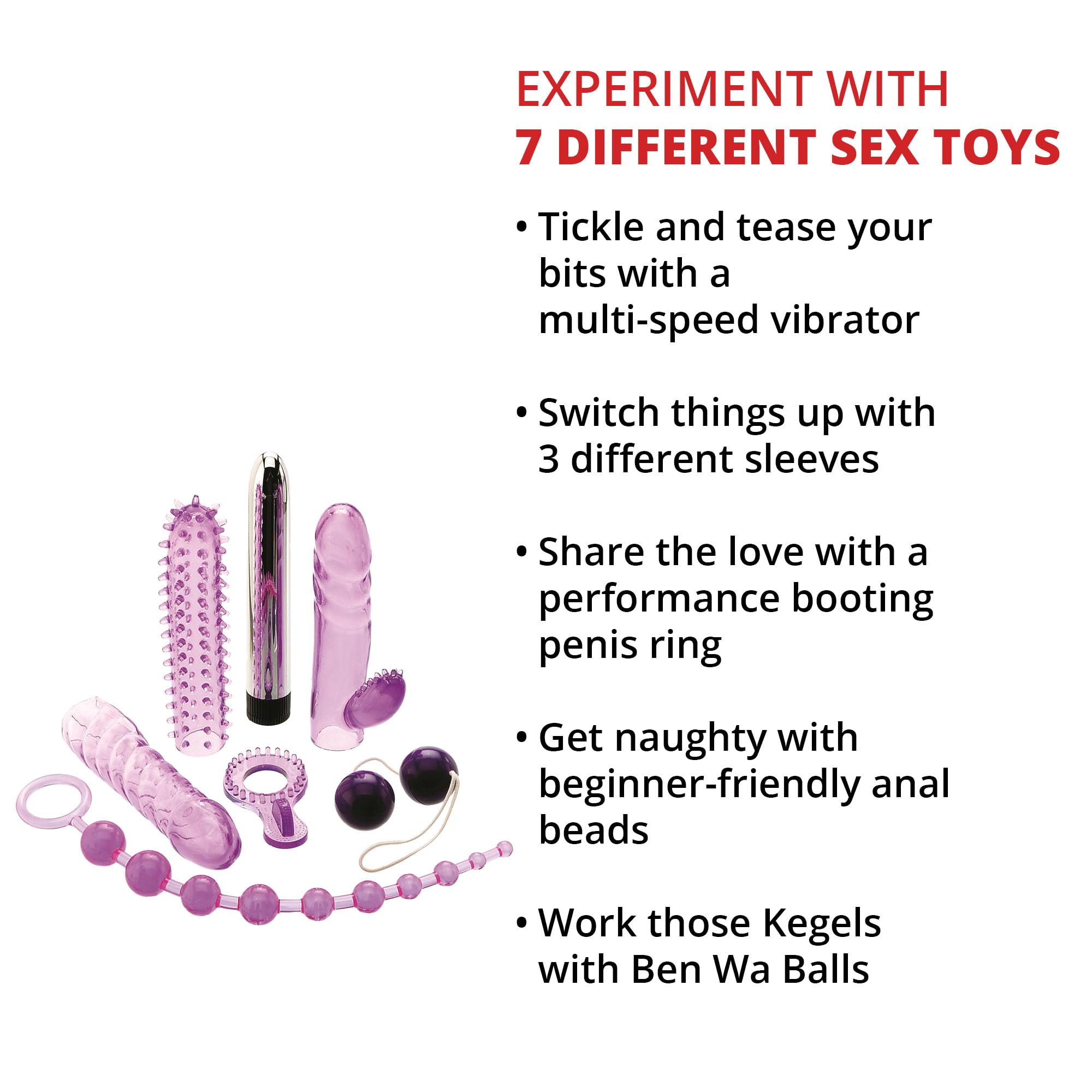Adam & Eve 7-Piece Couples Sex Toy Set - Vibrator, Rabbit Sleeve, Anal Beads & More | Waterproof & Body-Safe Adult Toys for Couples | Perfect for Romantic Nights & Spicing Up Your Relationship