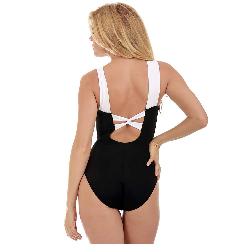 Women's Tummy Control Shapewear Swimsuit - High Waist Compression One Piece Bikini with Padded Cups & Contrast Trim - Full Coverage Swimwear for Beach, Pool & Vacation - Black - Size 6