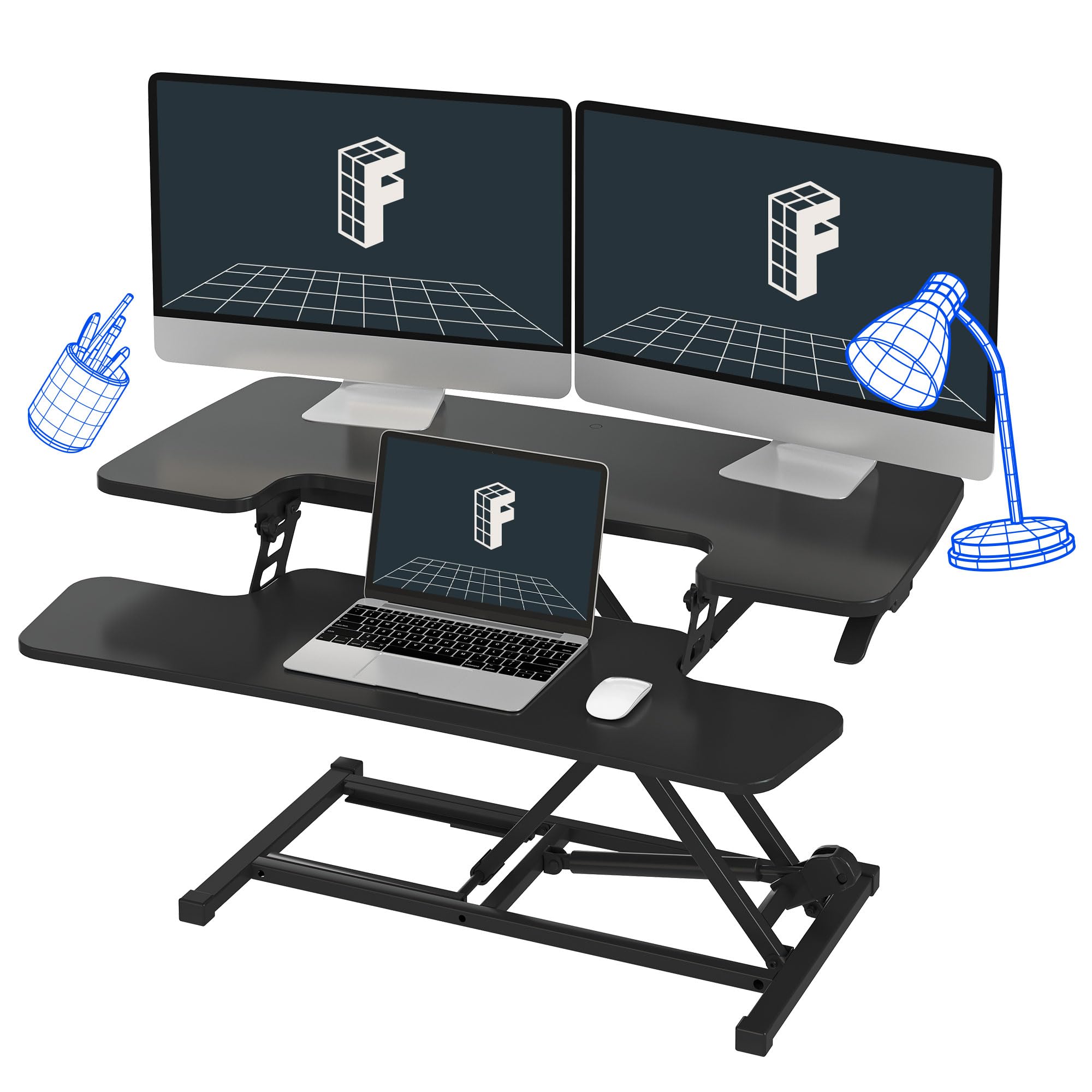 FLEXISPOT 35 Inch Standing Desk Converter - Height Adjustable Sit Stand Desk Riser with Keyboard Tray, 2-Tier Desktop Workstation for Home & Office (Black) | Perfect for Ergonomics, Computer Work & Small Spaces