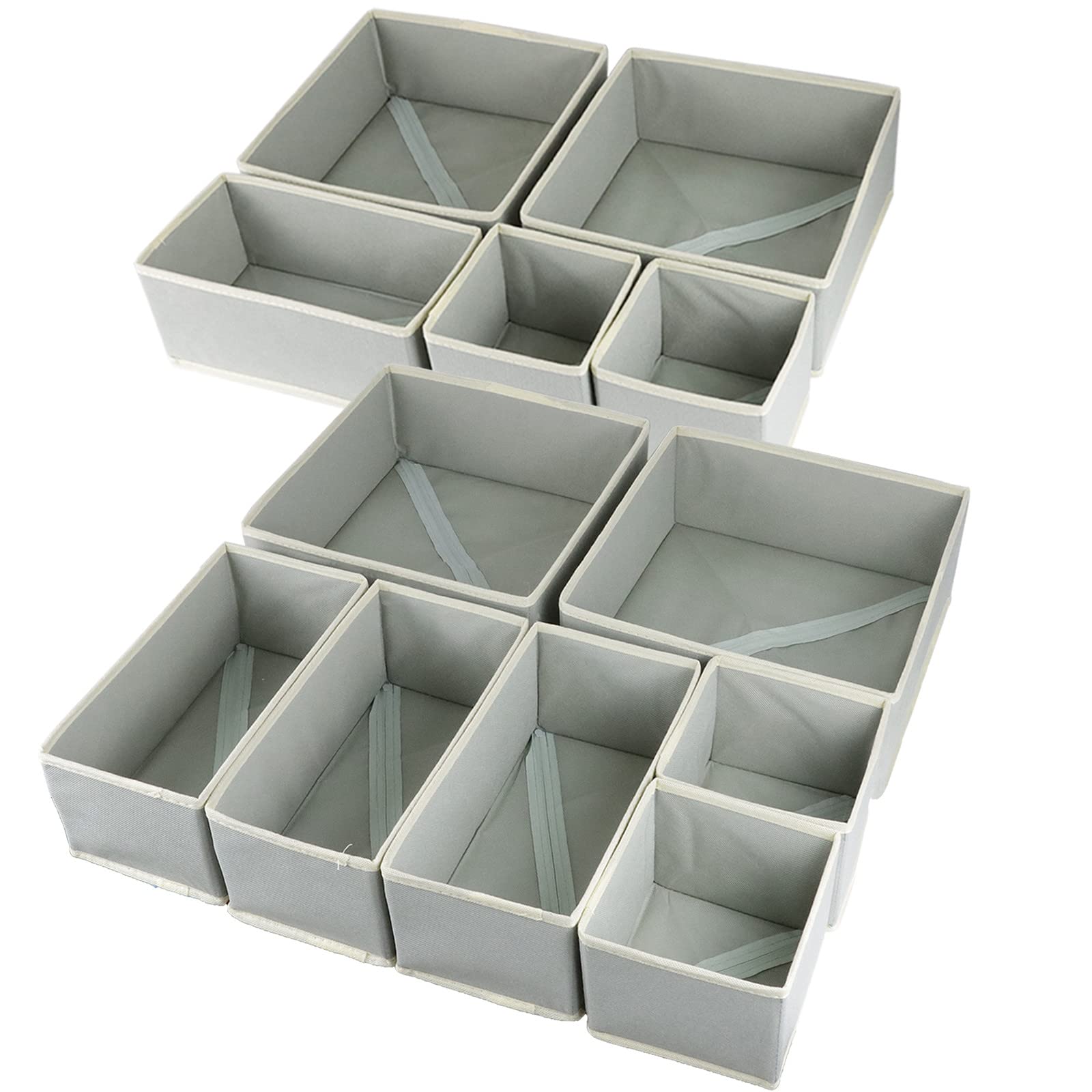 12 Pack Foldable Cloth Drawer Organizers - Storage Bins for Underwear, Socks, Bras, Baby Clothes & Towels | Space-Saving Drawer Dividers for Bedroom, Nursery & Closet Organization (Perfect for Folded Clothes & Accessories)