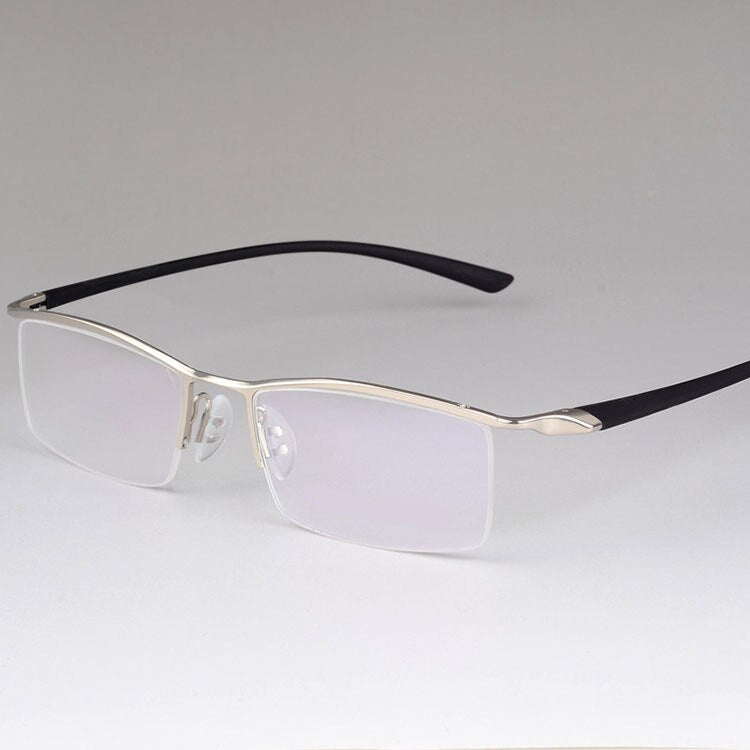 Bclear Titanium Alloy Half Rim Eyeglasses for Men - Lightweight Small Frame Glasses for Narrow Faces (Model P8190) | Perfect for Office Work, Reading & Everyday Wear