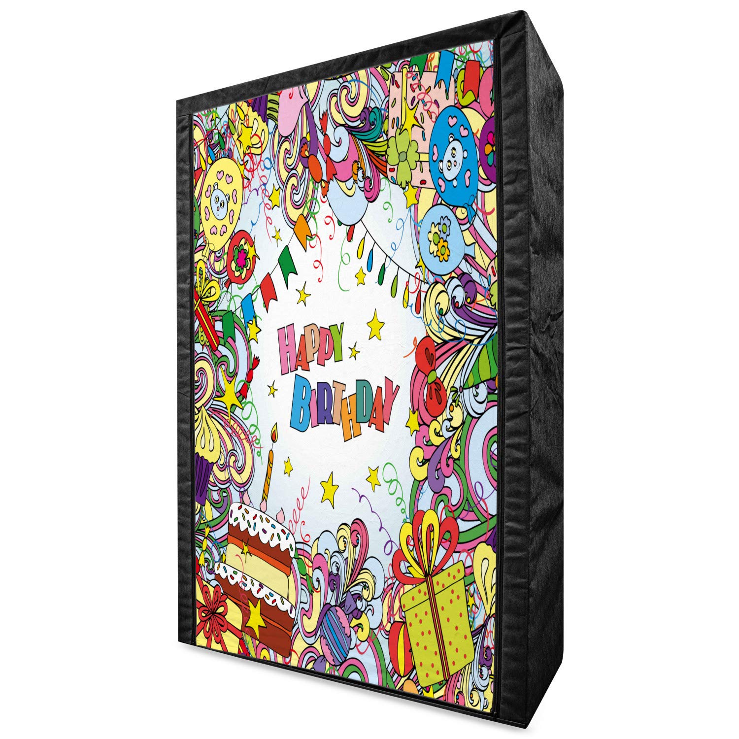 Ambesonne Birthday Portable Fabric Wardrobe - Colorful Cartoon Style Party Themed Clothing Organizer with Shelves, 42.5