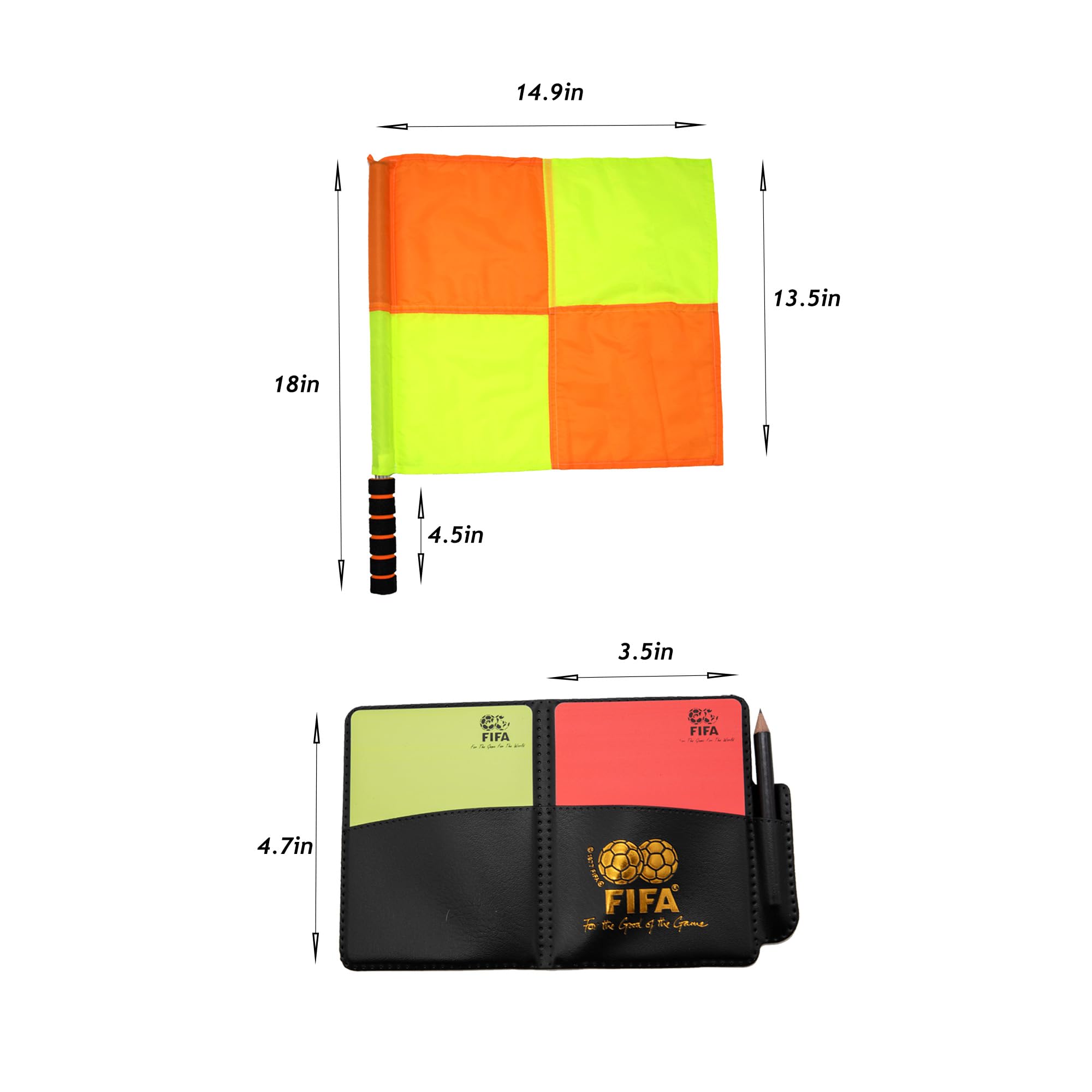 Professional Soccer Referee Flag Set - Checkered Linesman Flags with Case, Metal Pole & Foam Handle - Waterproof Red/Yellow Cards with Notebook & Pencil - 2 Stainless Steel Whistles with Lanyard - Perfect for Soccer Matches, Training & Officiating Games (Style 2)