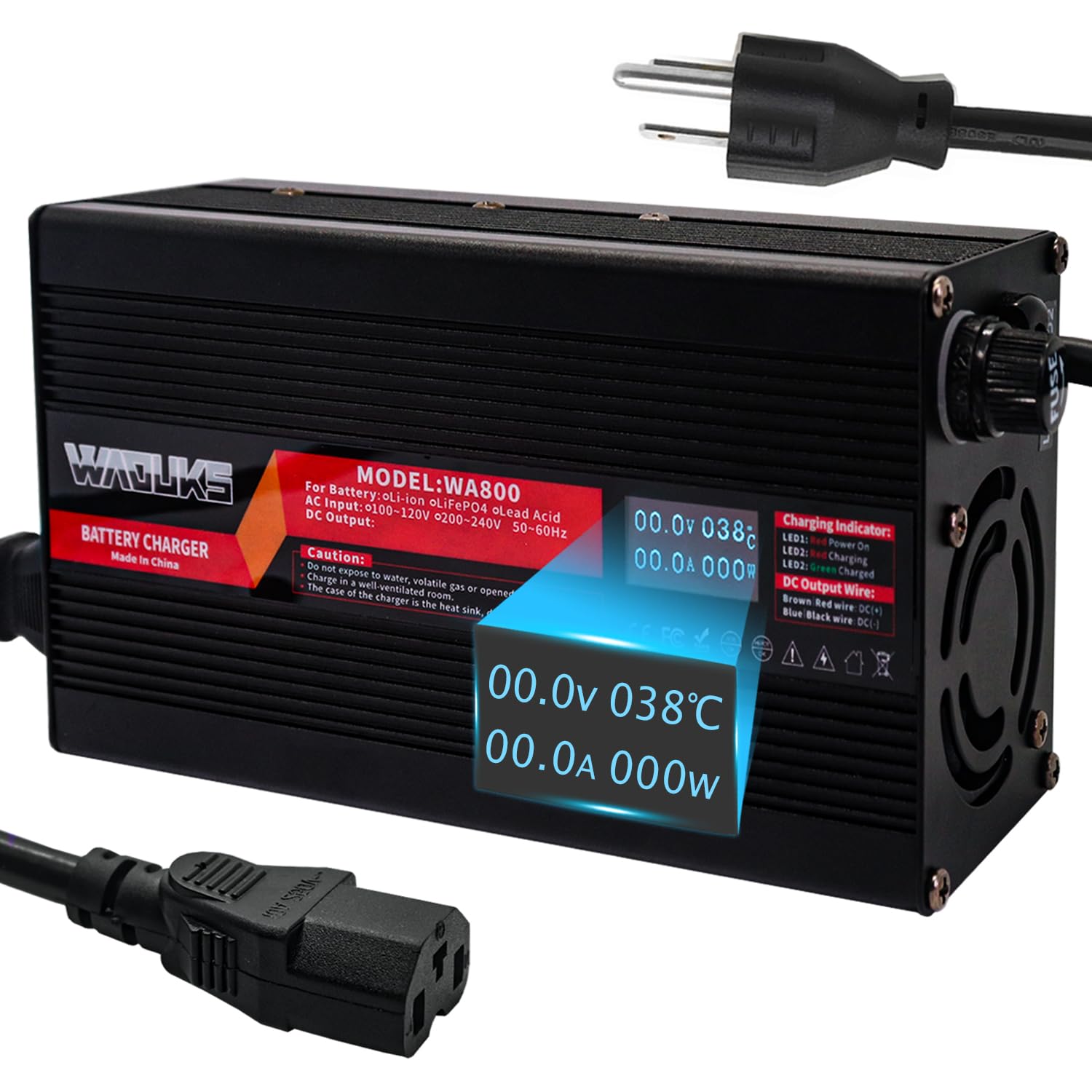 72V 8A Smart Battery Charger for Lead Acid/AGM/Gel/VRLA/OPZV Batteries - 82.8V DC Output with OLED Display & 3-Pin C13 Connector (N+L-) - Perfect for Golf Carts, Solar Systems, and Industrial Equipment