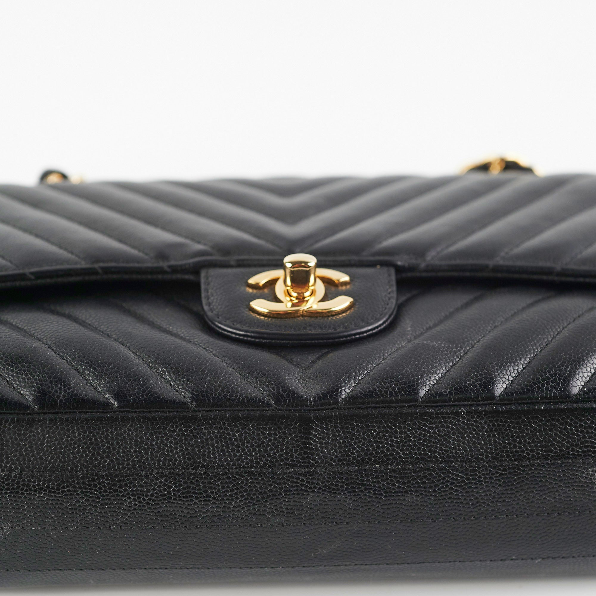 Chanel Chevron Classic Flap Bag Medium/Large Black Leather Handbag for Women - Perfect for Work, Evening Events & Luxury Fashion Accessories
