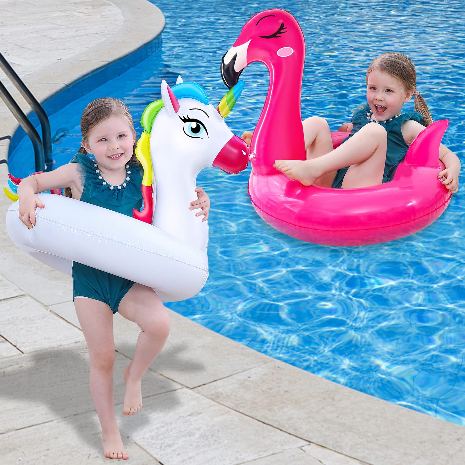 2 Pack Inflatable Unicorn & Flamingo Pool Floats for Kids - Fun Swim Rings for Toddlers Age 2-5, Boys & Girls - Perfect Summer Water Toys for Beach, Pool Parties & Backyard Fun