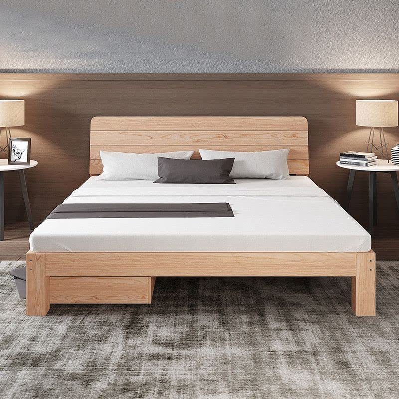Scandinavian Solid Wood Twin XL Bed Frame with Rectangular Headboard & Pull-Out Storage - Natural Finish for Boys & Girls Bedroom | Modern Kids Room Furniture for Small Spaces & Guest Rooms
