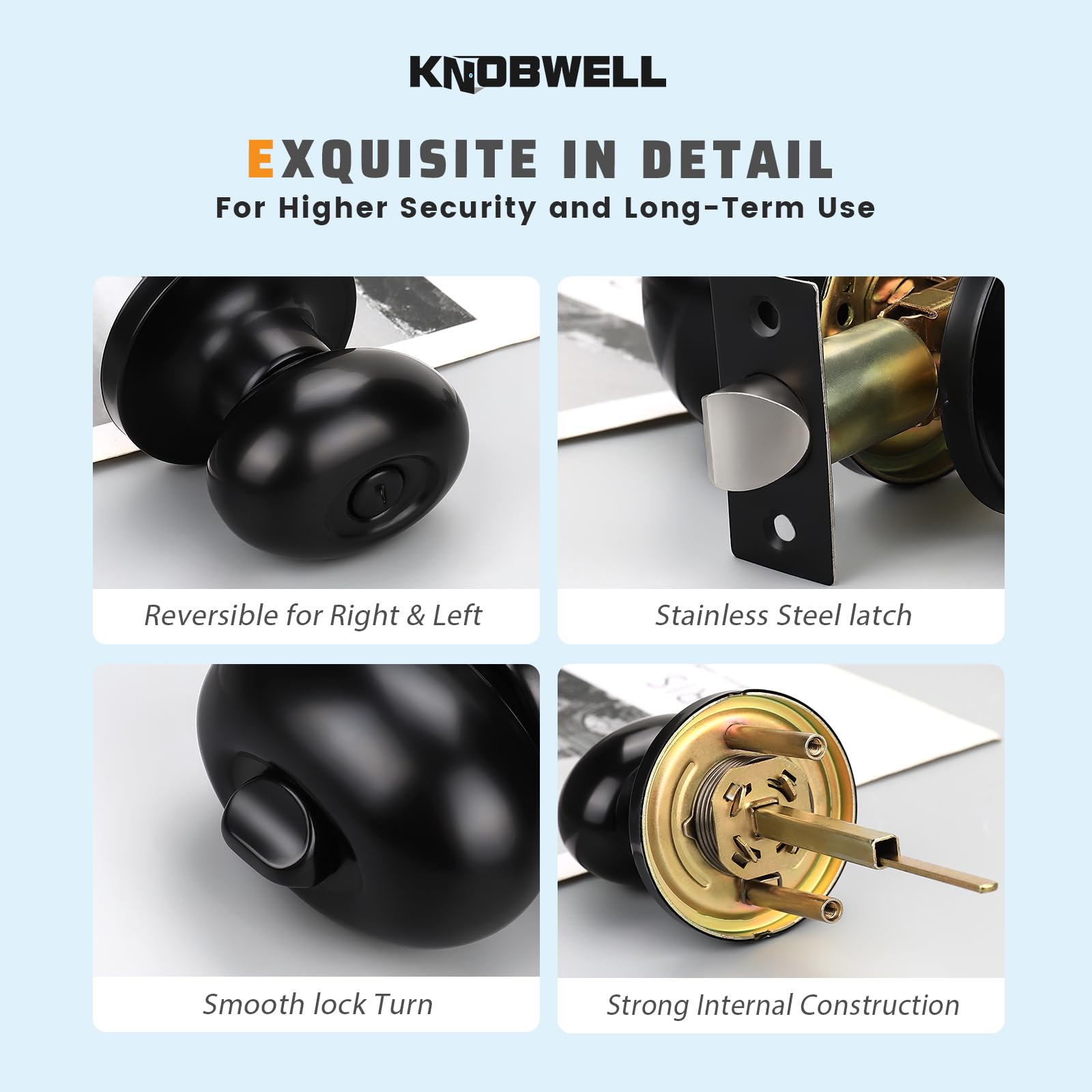 KNOBWELL 6-Pack Matte Black Privacy Door Knobs - Keyless Oval Bedroom & Bathroom Interior Door Lockset for Enhanced Security and Style | Perfect for Homes, Apartments, and Rental Properties