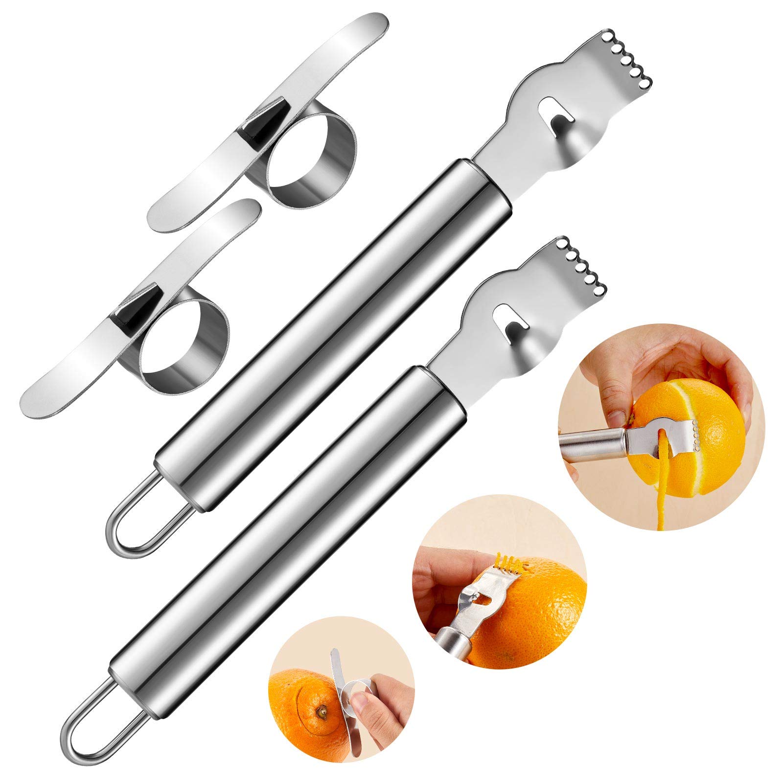 Mudder 4-Piece Stainless Steel Lemon & Orange Peeler Set - Cocktail Zester, Citrus Rind Tool with Channel Knife - Perfect for Bartending, Baking & Kitchen Accessories - Essential Kitchen Gadgets for Mixologists & Home Chefs