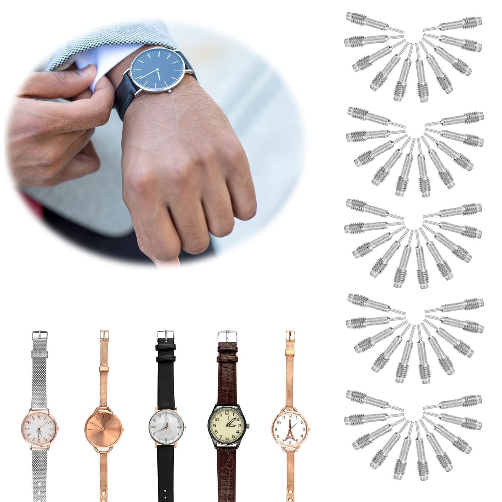 50 Pcs Watch Repair Tool Kit - Replacement Watch Band Link Remover Pins & Spare Tips - Professional Watch Repair Accessories for Watchmakers & DIY Enthusiasts - Perfect for Watch Band Adjustment, Battery Replacement & Maintenance