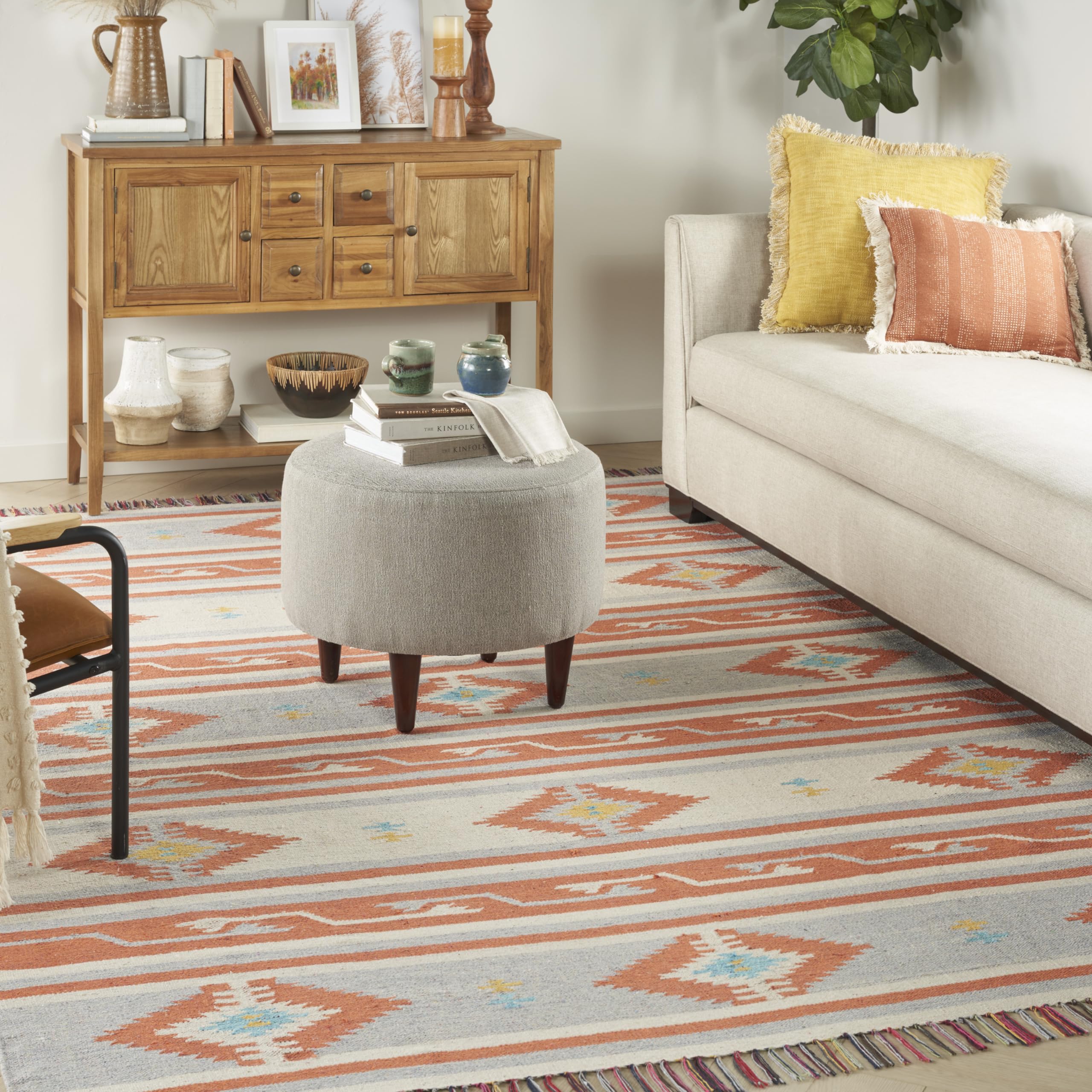 Nourison Baja Tribal Ivory/Grey 8' x 10' Area Rug - Easy to Clean, Non-Shedding, Soft & Durable - Perfect for Bedroom, Living Room, Dining Room & Kitchen Decor (8x10)