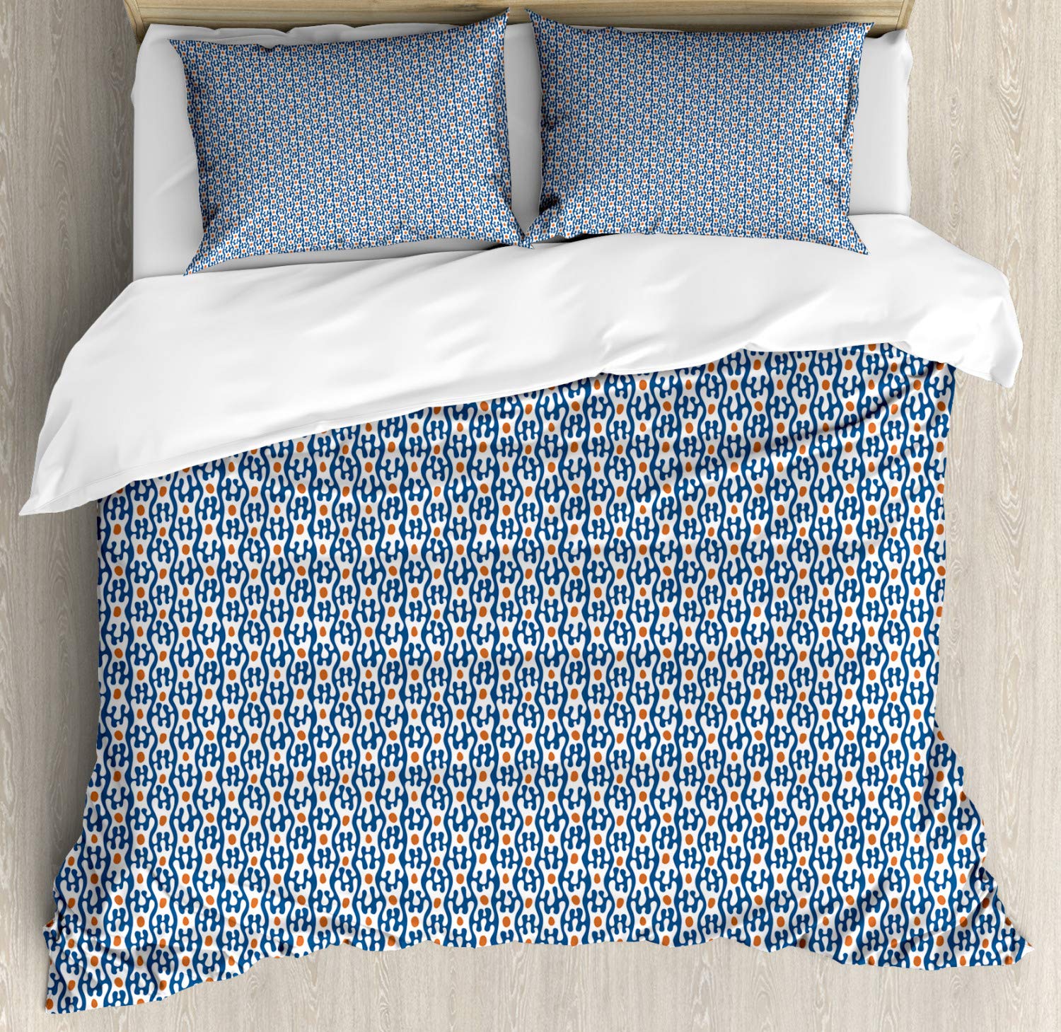 Ambesonne Ethnic Duvet Cover Set - Colorful Abstract Organic Shapes Design, 3-Piece King Size Bedding with 2 Pillow Shams in Vermilion, Sky Blue & White | Bohemian Home Decor for Bedroom & Guest Room