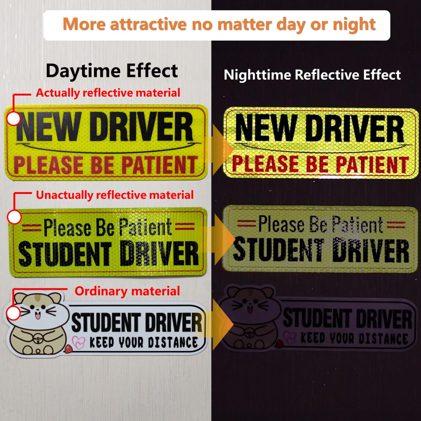 Reflective Student Driver Sticker Decal - Safety Signs for New Drivers, Car Decals for Beginners, Durable and Visible for School, Parking, and Highway Driving