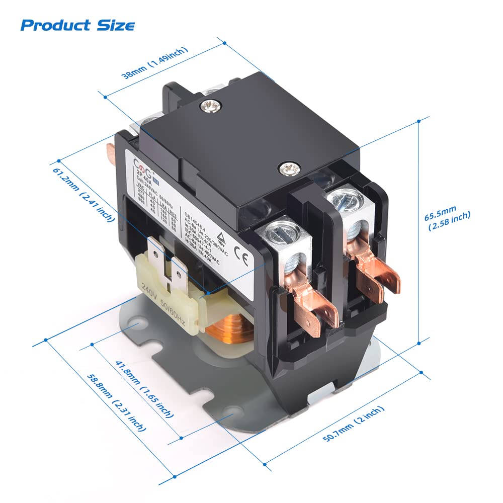 40 Amp 240V 2 Pole Air Conditioner Contactor - Heavy Duty Condenser & Compressor Contactor for HVAC Systems | Perfect for AC Units, Heat Pumps & Refrigeration Systems