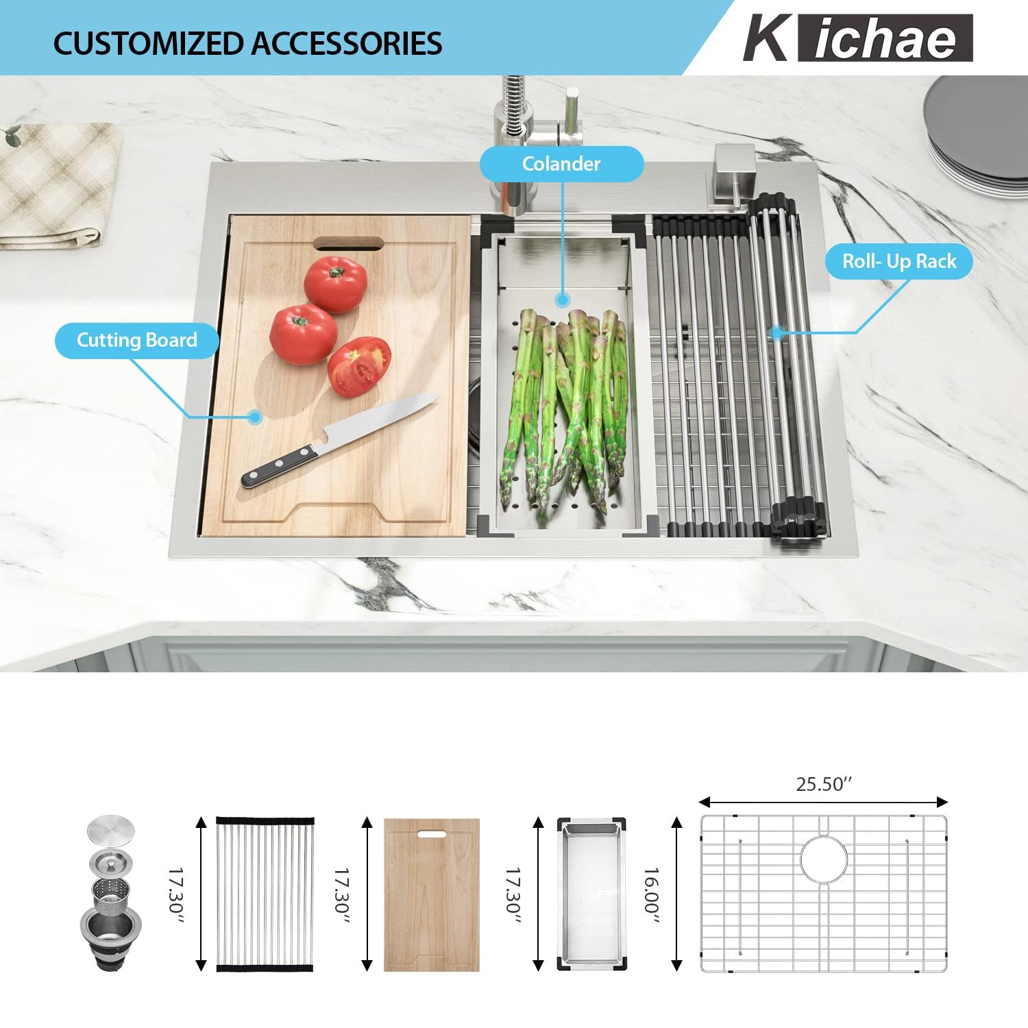 Kichae 28x22 Inch Stainless Steel Single Bowl Drop-In Kitchen Sink - Topmount/Overmount Handmade Basin Workstation for Modern Kitchens | Perfect for Meal Prep, Dishwashing & Small Space Cooking