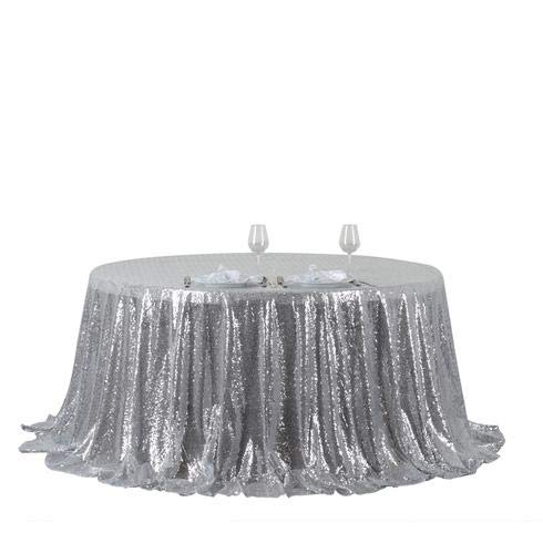 132 Inch Sequin Round Tablecloth - Premium Silver Payette Fabric for Wedding, Birthday & Christmas Party Decor | Elegant Banquet, Hall & Event Decoration