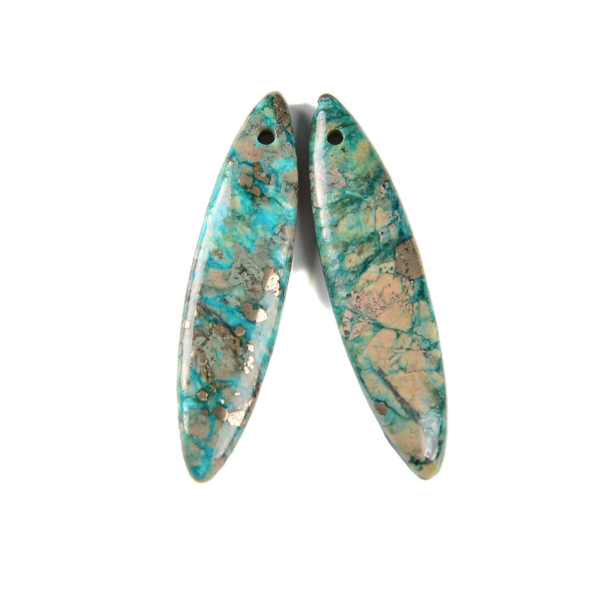 Blue Sea Sediment Jasper Pyrite Inclusions Pendant Earrings - Natural Stone Jewelry Pair for Women | Perfect for Boho Style, Beach Weddings & Everyday Wear