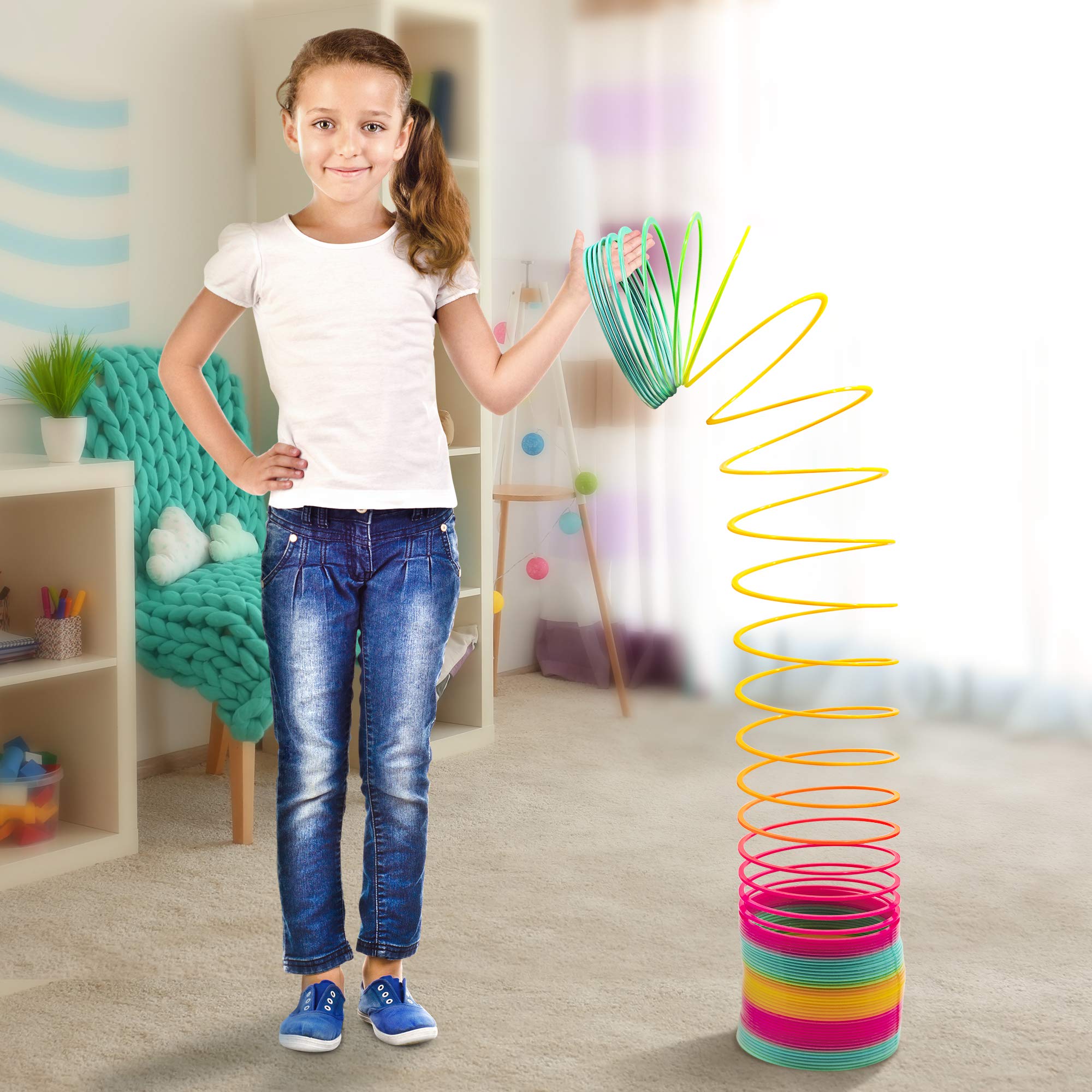 Giant Rainbow Coil Springs Toy – 2 Pack Extra Large 6'' Plastic Coil Springs for Kids | Fun Walking, Stretching & Party Favor Toys | Perfect for Outdoor Play, Birthday Gifts & Sensory Development Activities