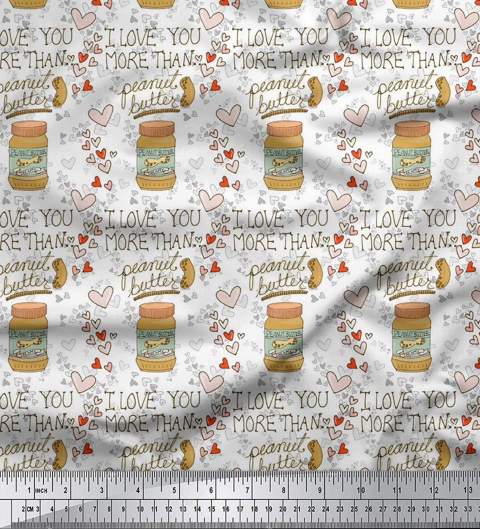 Soimoi 54 Inch Wide Heavy Satin White Fabric by The Yard - Peanut Butter Food Print Material with Nutty Playful Designs for DIY Crafts, Sewing Projects, and Home Decor