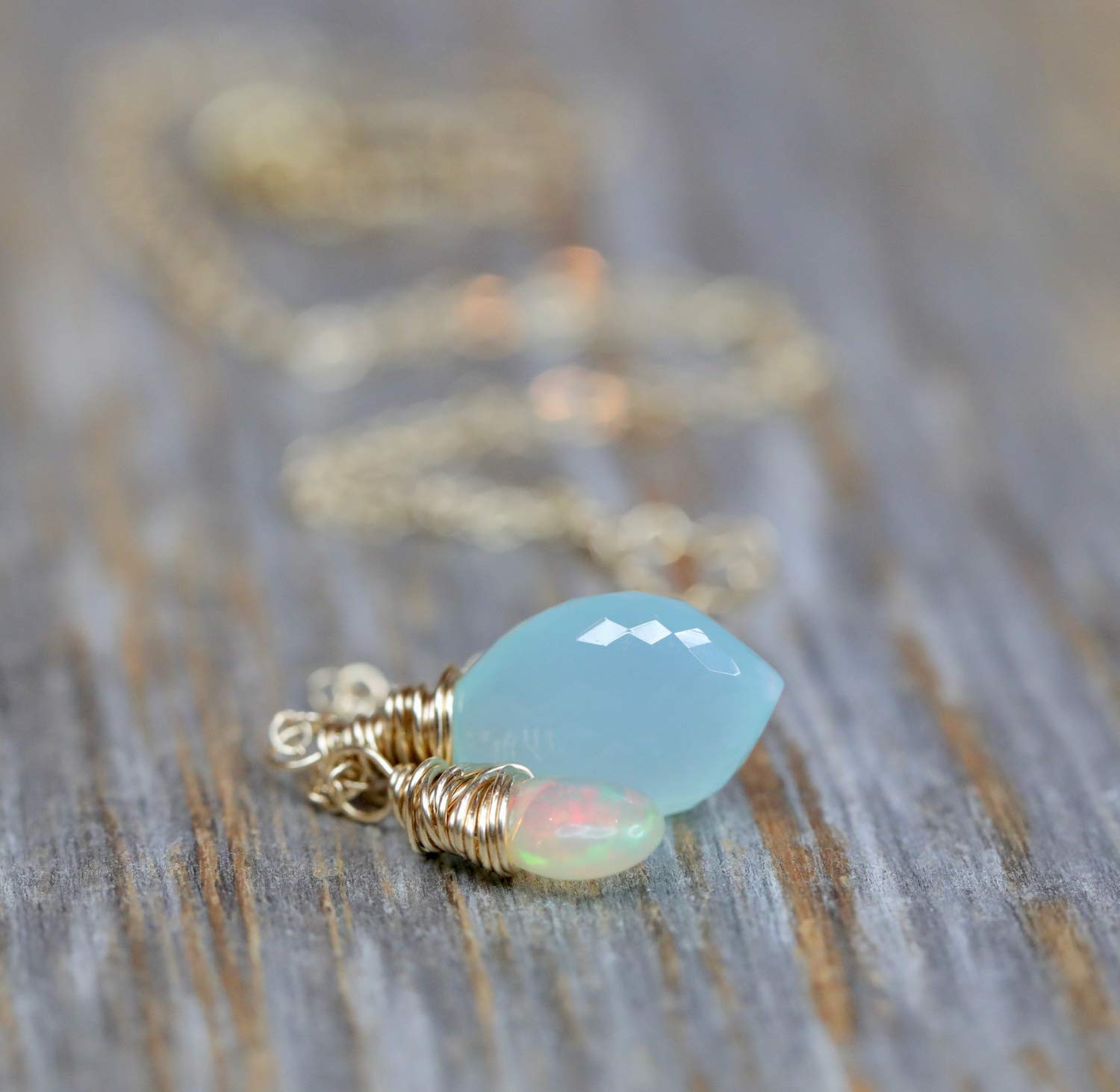 Aqua Chalcedony Opal Gemstone Pendant Necklace - October Birthstone Jewelry for Women - Elegant Birthday Gift & Holiday Present - Perfect for Date Night, Anniversary or Special Occasions