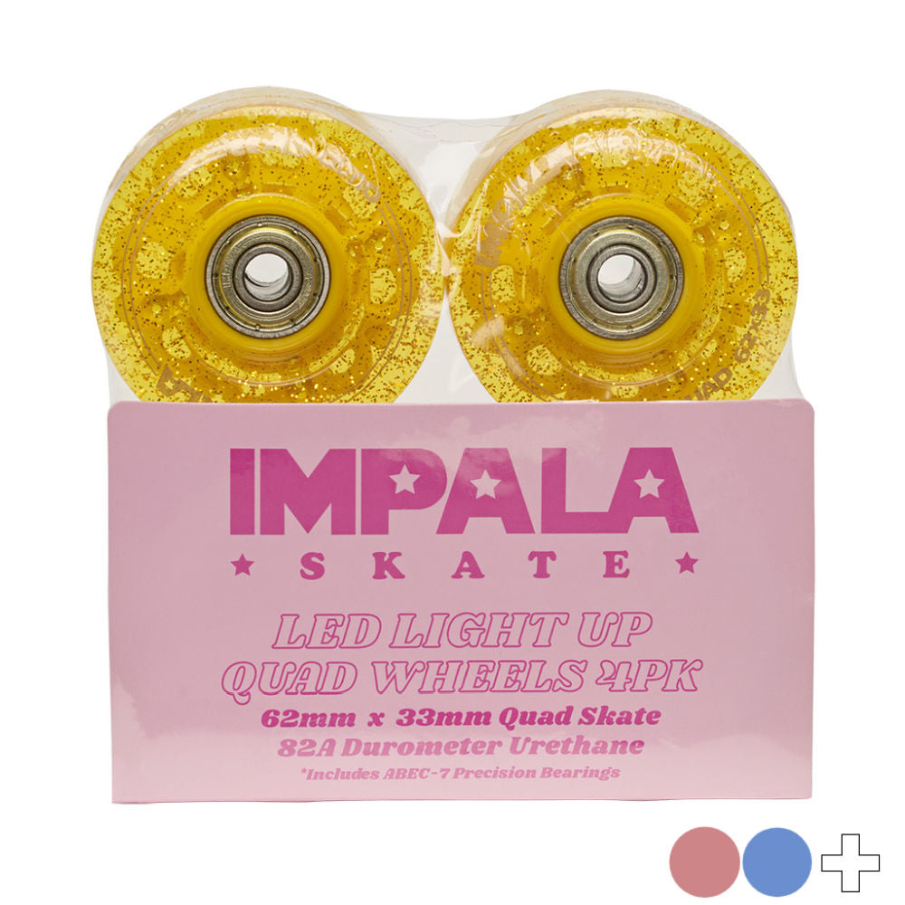 Impala 62mm Light Up Quad Roller Skating Wheels - 4 Pack for Night Skating, Rink & Outdoor Use