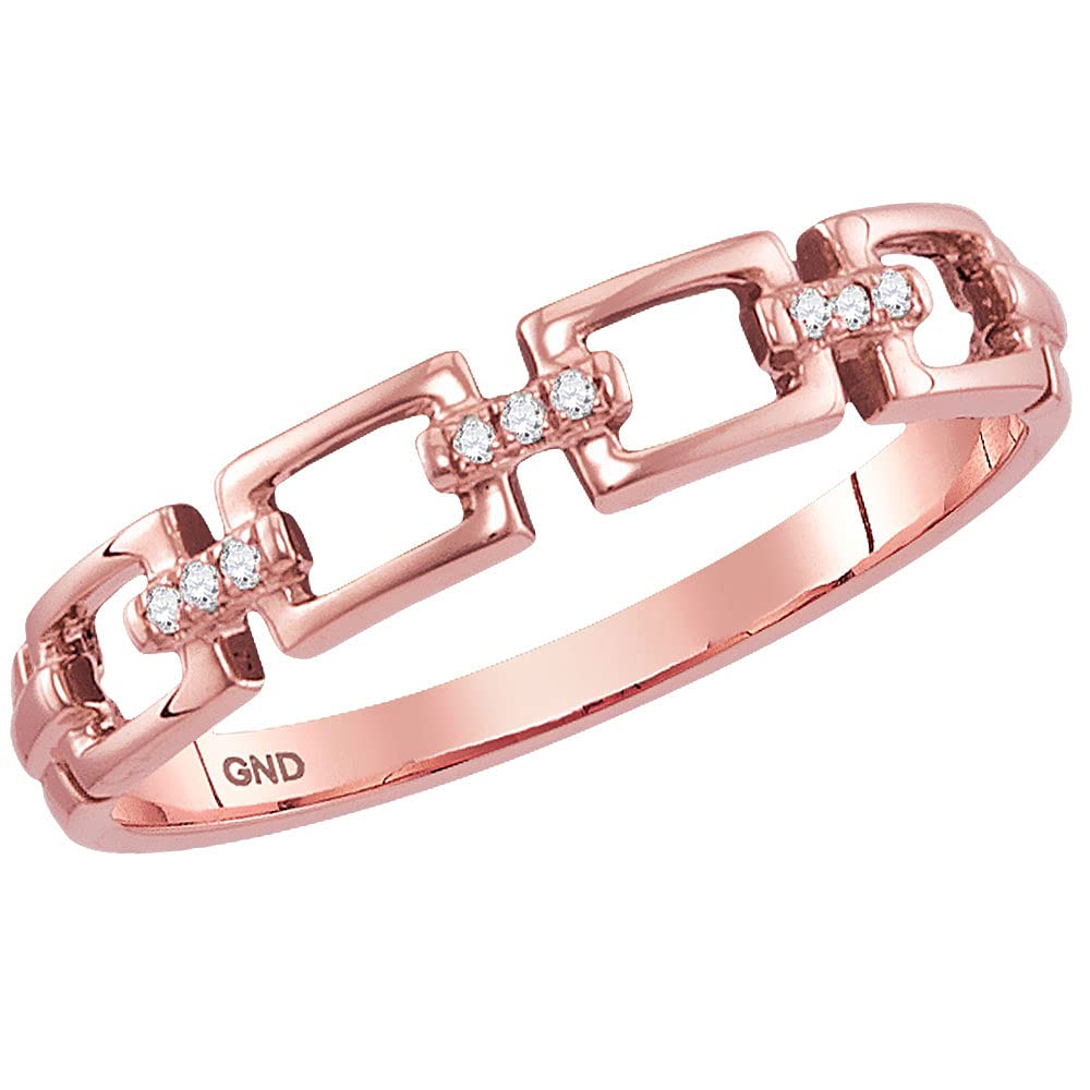 14K Rose Gold Women's Round Diamond Chain Link Stackable Band Ring - 0.03 CTTW - Perfect for Everyday Wear, Anniversary Gifts & Bridal Jewelry Stacking