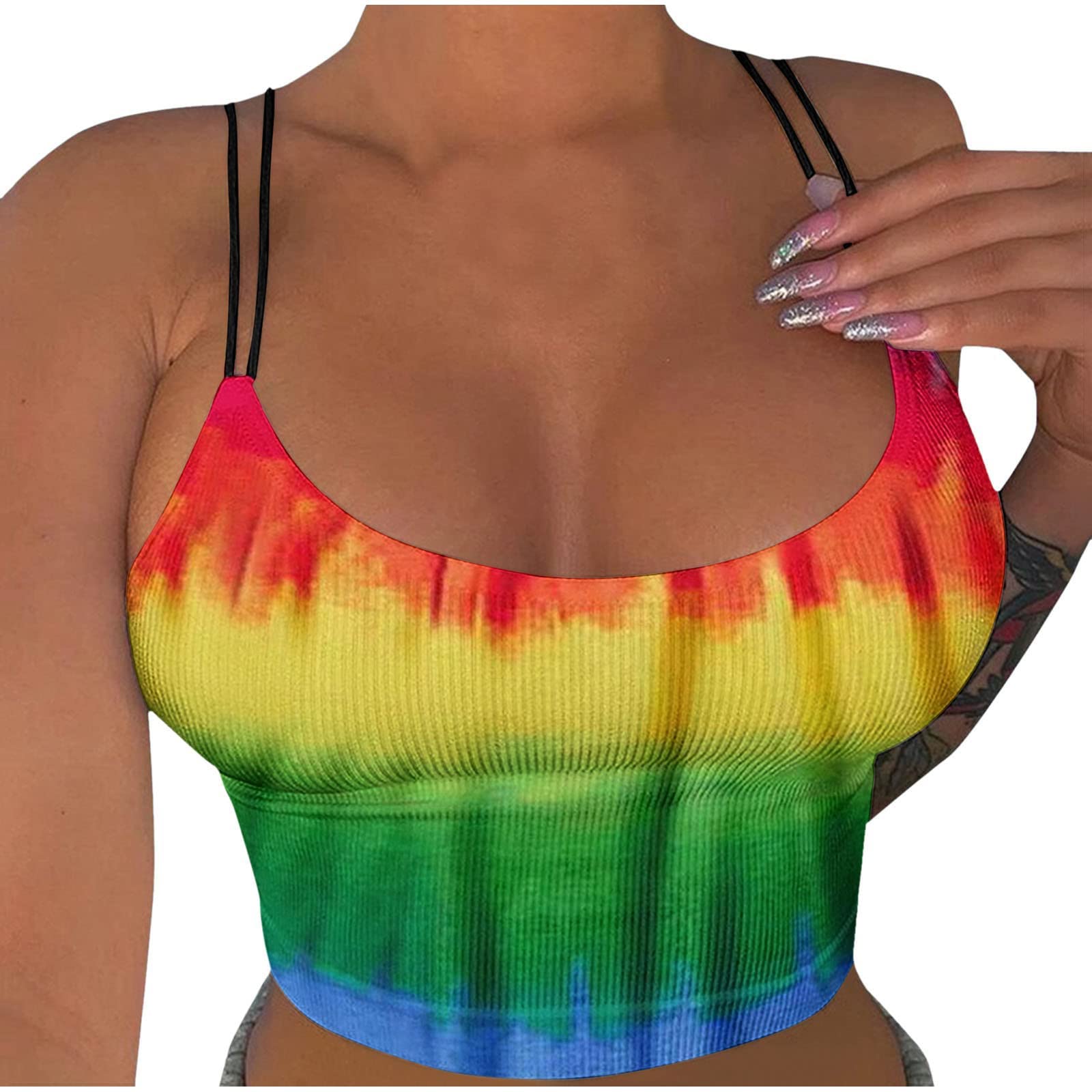 Women's Orange Tank Top - Fashion Printed Sleeveless Blouse with Suspenders | Casual Summer Tee for Beach, Party & Everyday Wear