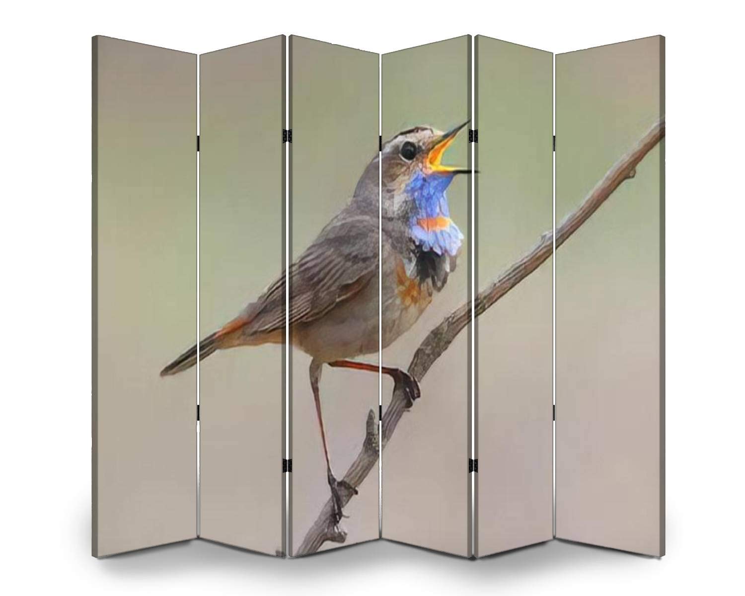 6-Panel Folding Room Divider Screen - Songbird on Tree Branch Design - Freestanding Privacy Partition for Indoor/Outdoor Use - Perfect for Home Office, Bedroom Separation, and Event Spaces