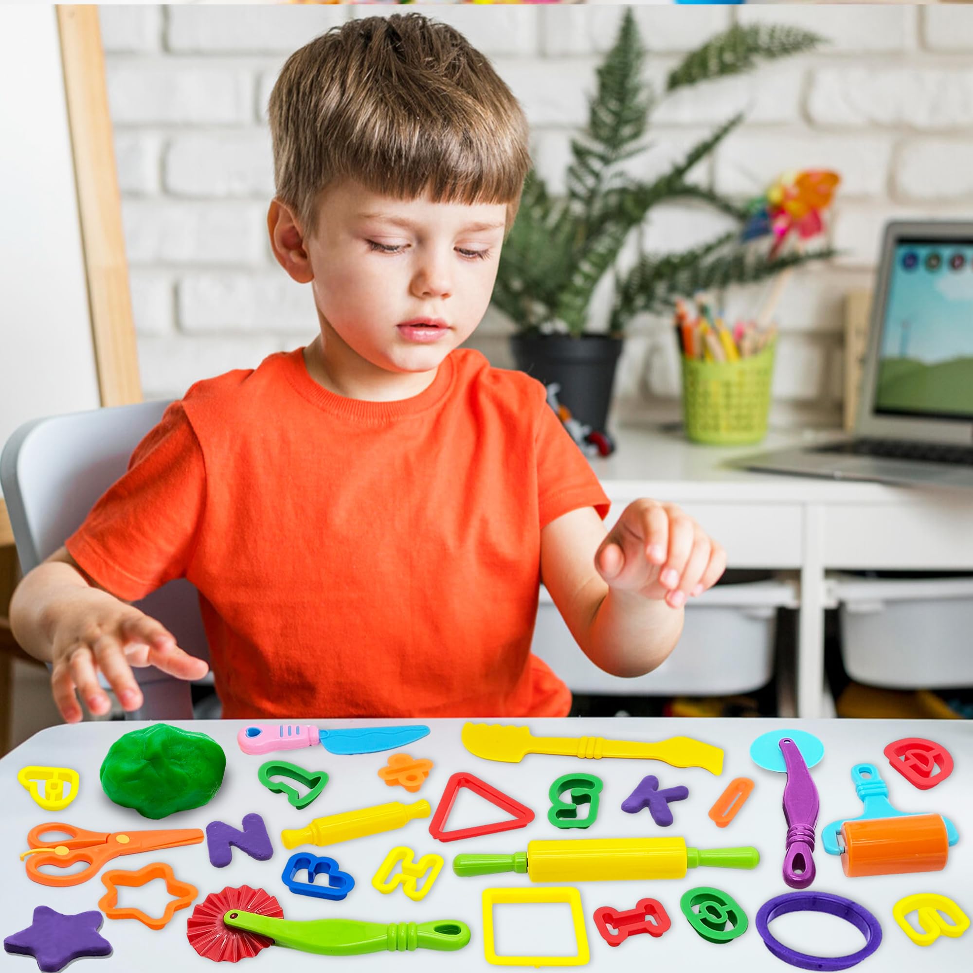 55-Piece Play Dough Tools Set for Kids - Alphabet, Numbers & Shape Cutters with Rollers & Scissors - Creative Learning & Sensory Play Toy for Preschool Classroom, Homeschool & Birthday Party Activities