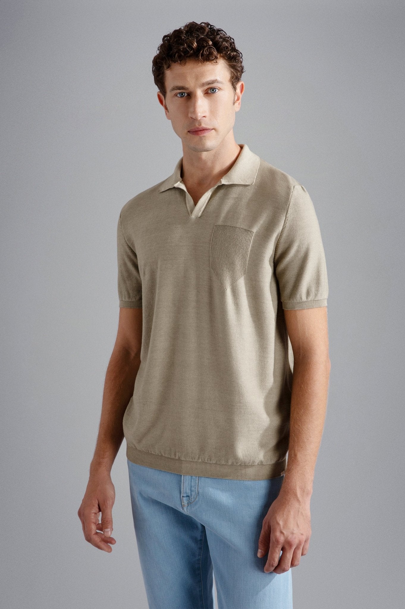 PAUL & SHARK Men's Cotton Knit Skipper Polo Shirt - Almond Color - Comfortable & Breathable for Casual Wear, Golf, and Business Attire