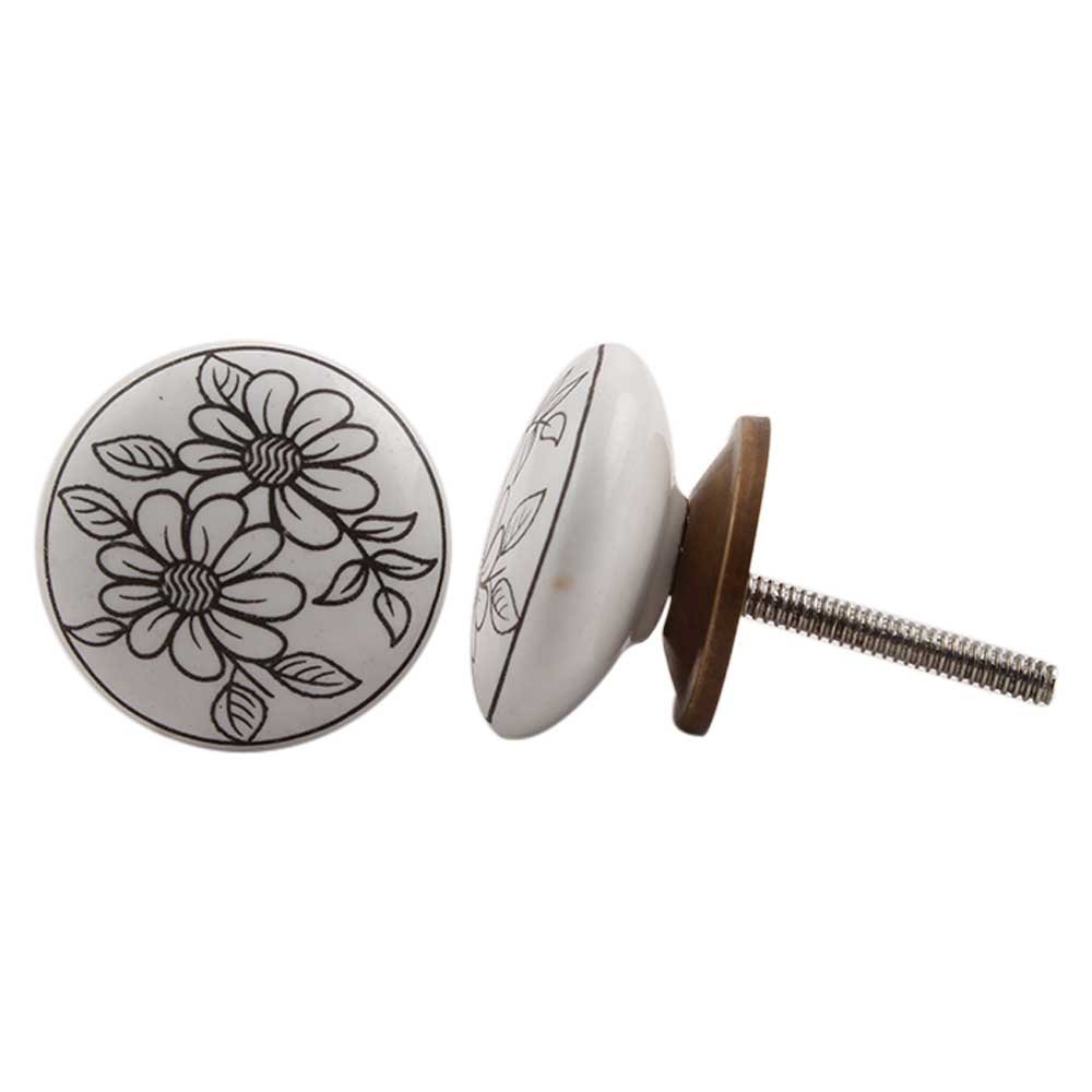 16-Piece Ceramic Sunflower Drawer Knobs - White Flat Cabinet Pulls for Kitchen, Dresser & Furniture - Premium Decorative Hardware for Home Decor & DIY Projects